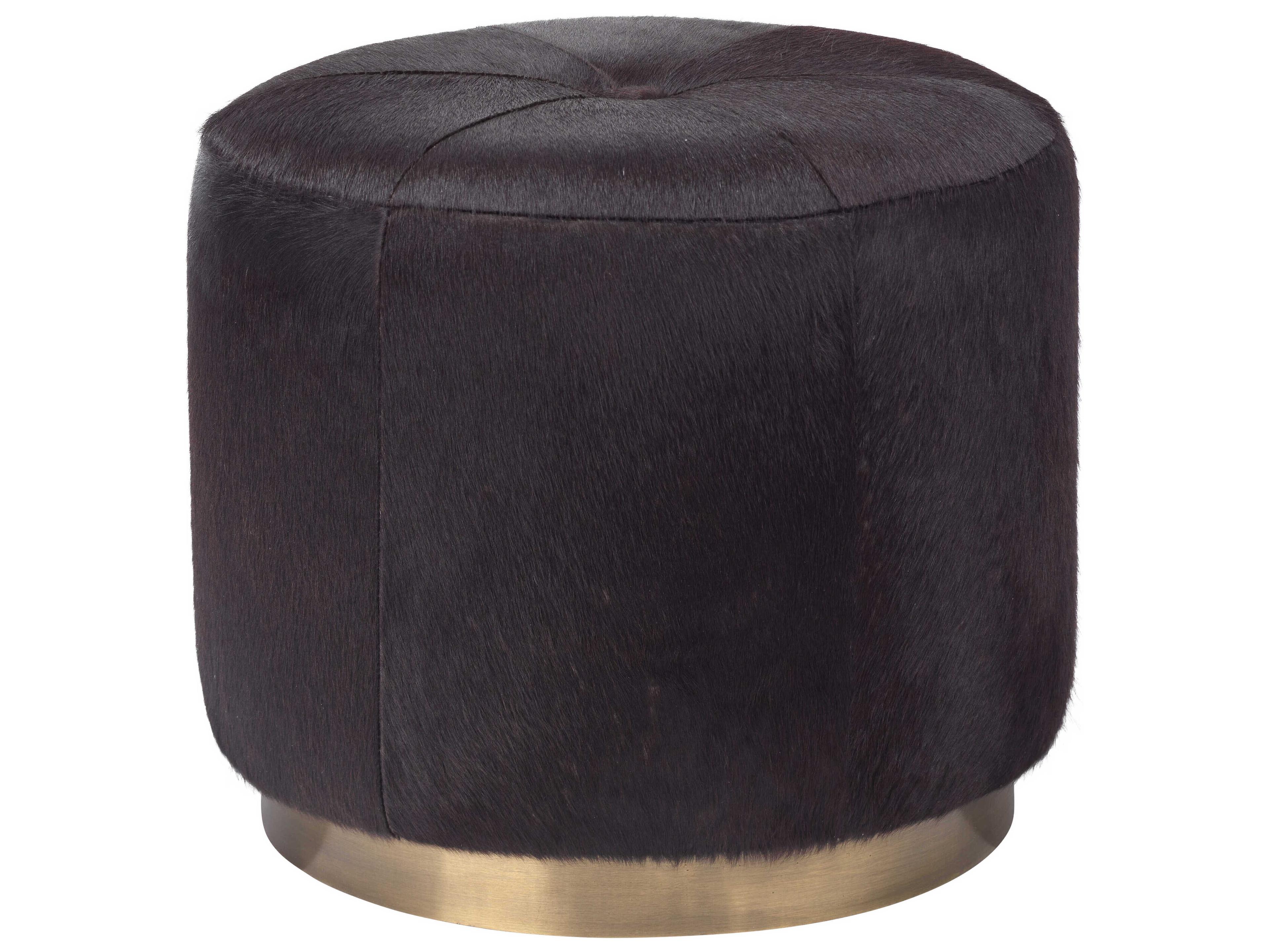 Jamie Young Espresso Hide Antique Brass Brown Leather Ottoman