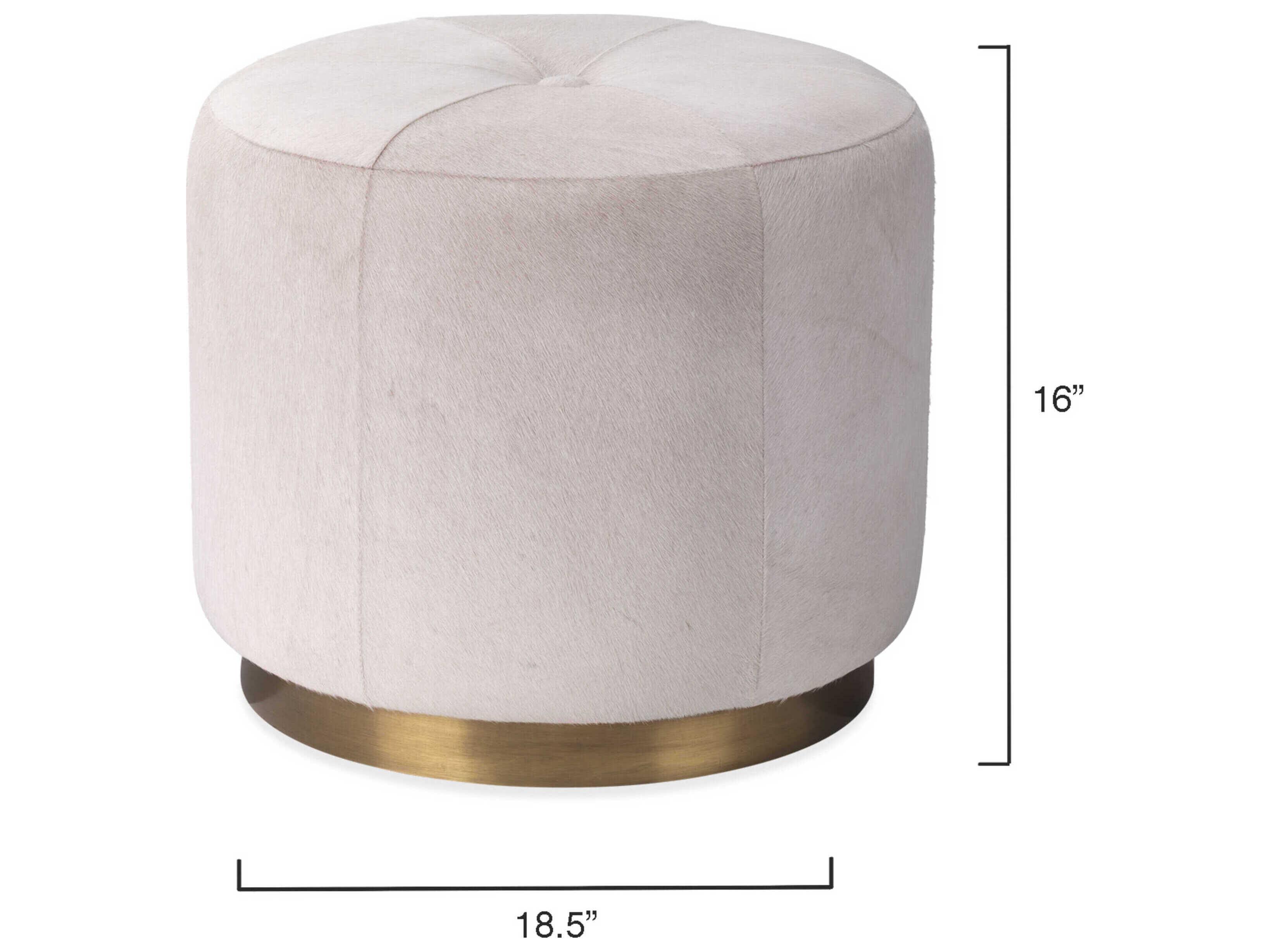 Jamie Young White Hide Antique Brass Gold Leather Ottoman