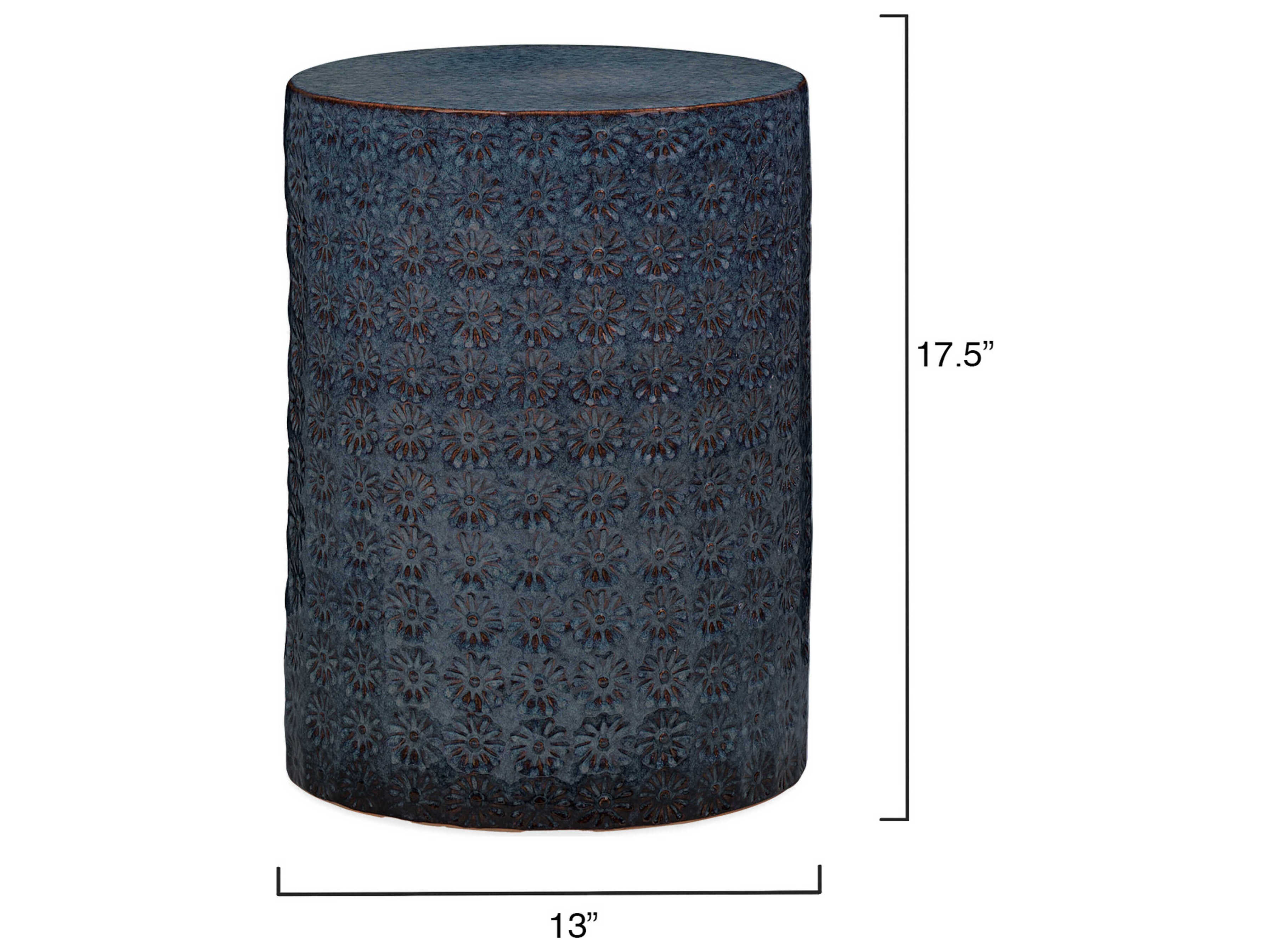 Jamie Young Wildflower Round Ceramic Dark Blue Grey End Table