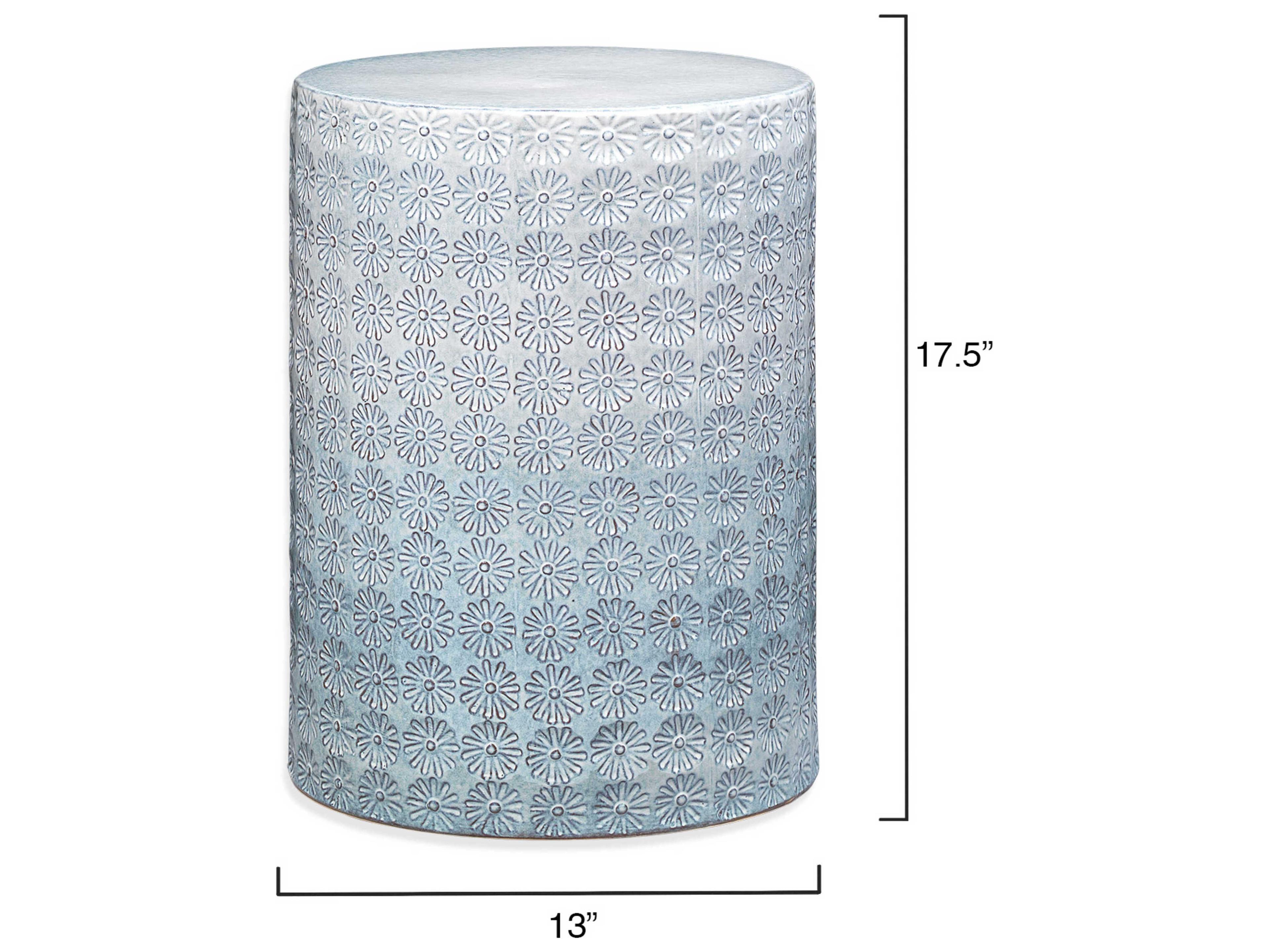 Jamie Young Wildflower Round Ceramic White Grey End Table