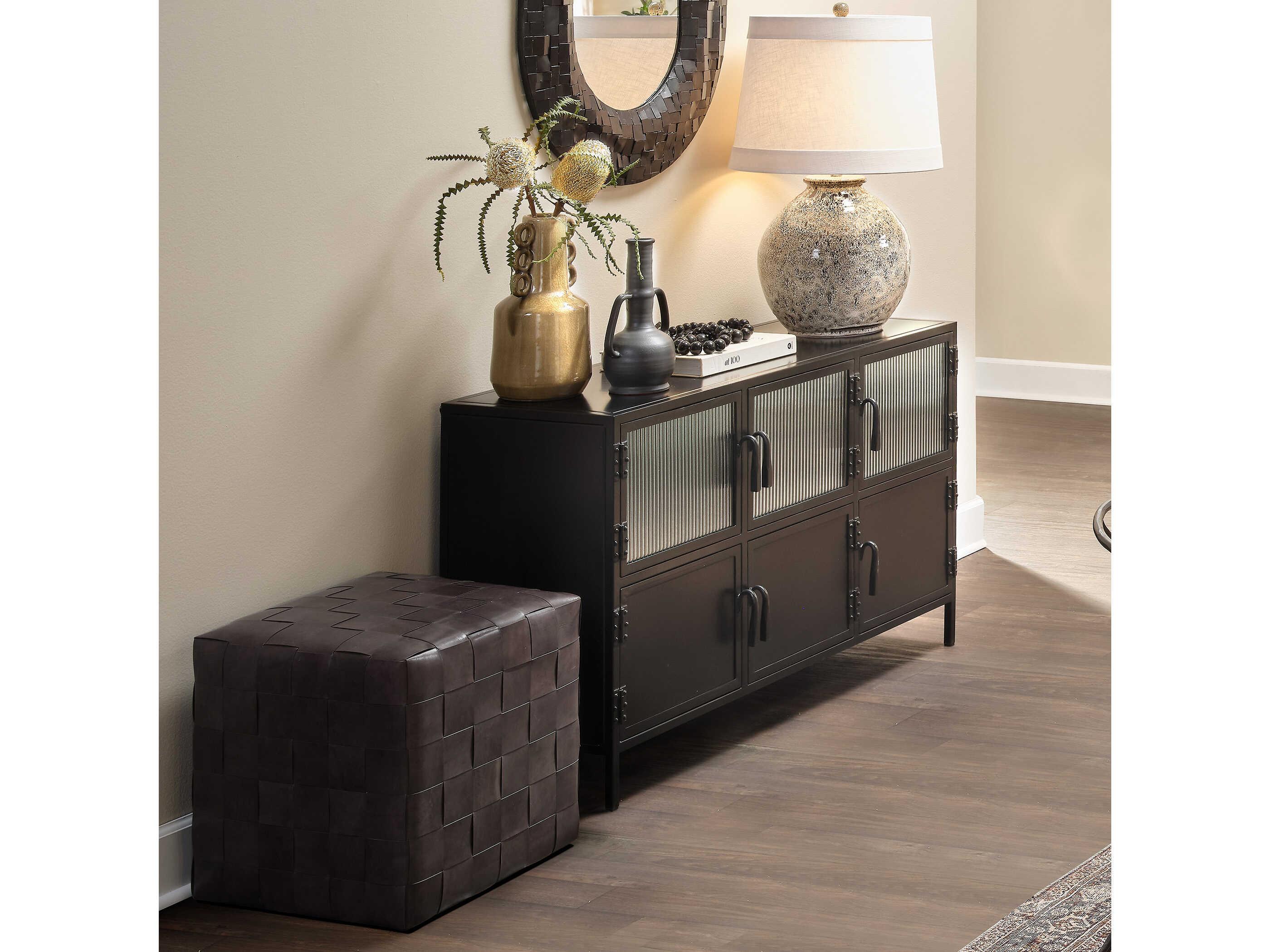 Jamie Young Grey Leather Ottoman