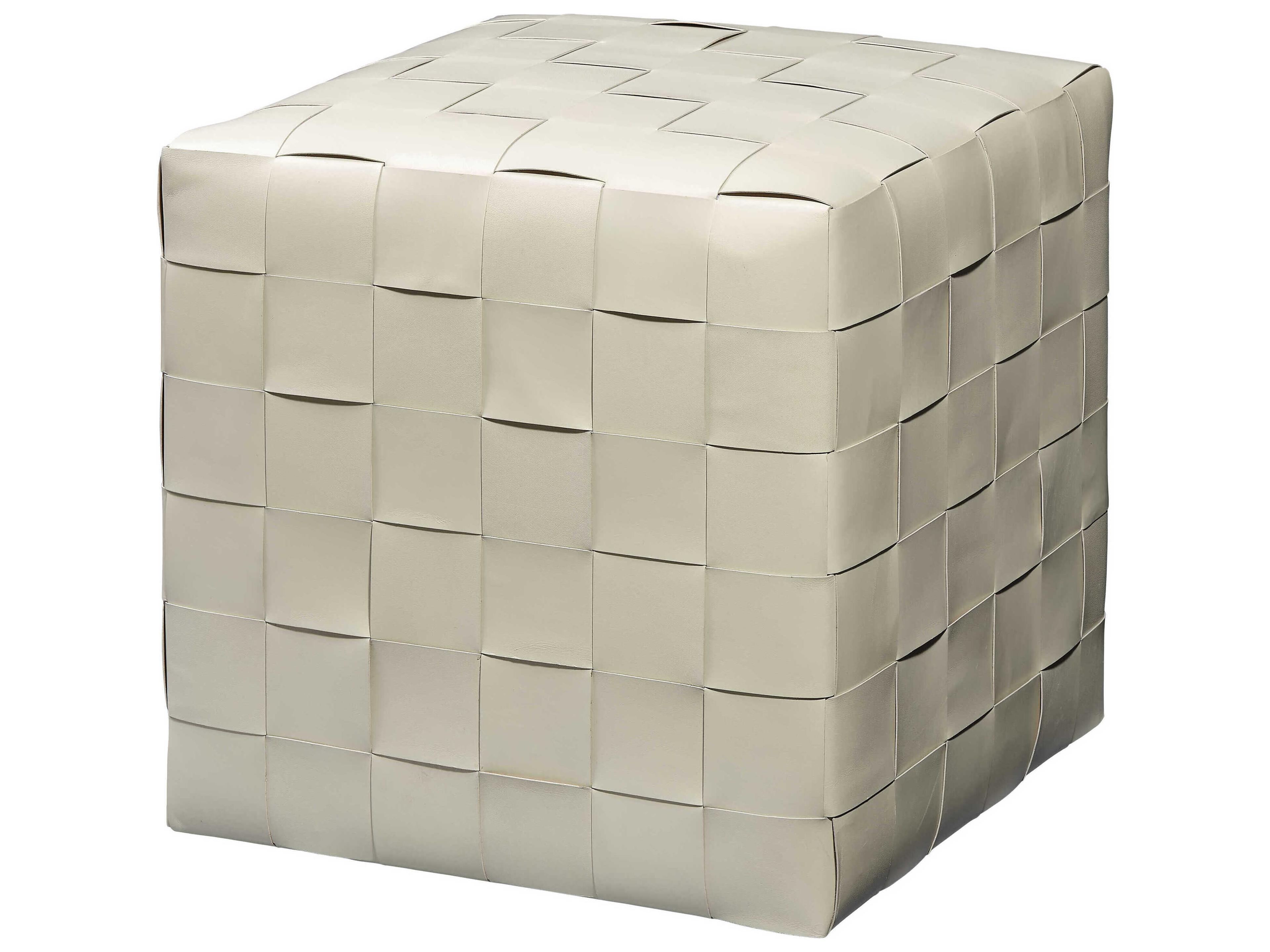 Jamie Young Cream Leather Ottoman