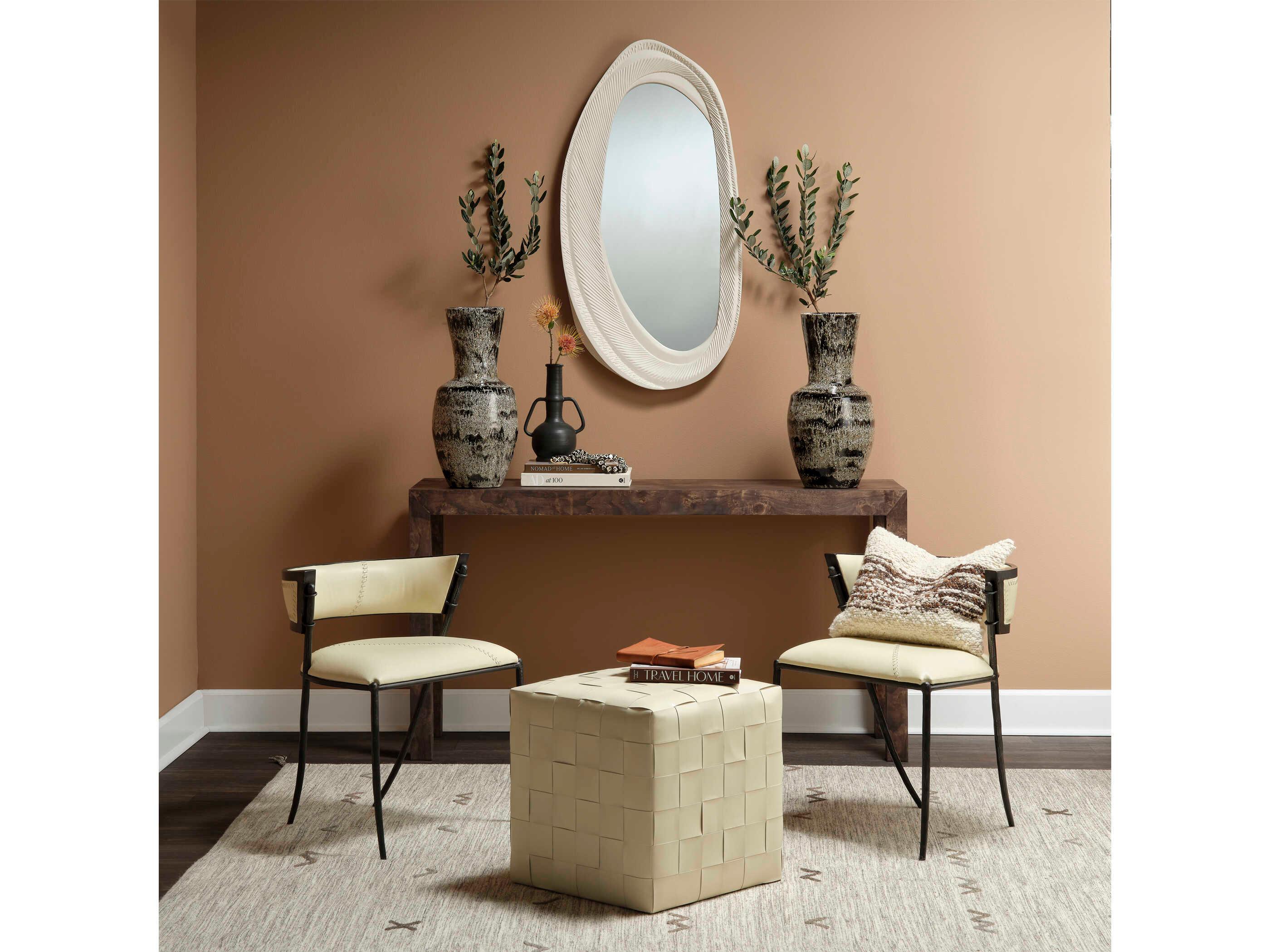 Jamie Young Cream Leather Ottoman