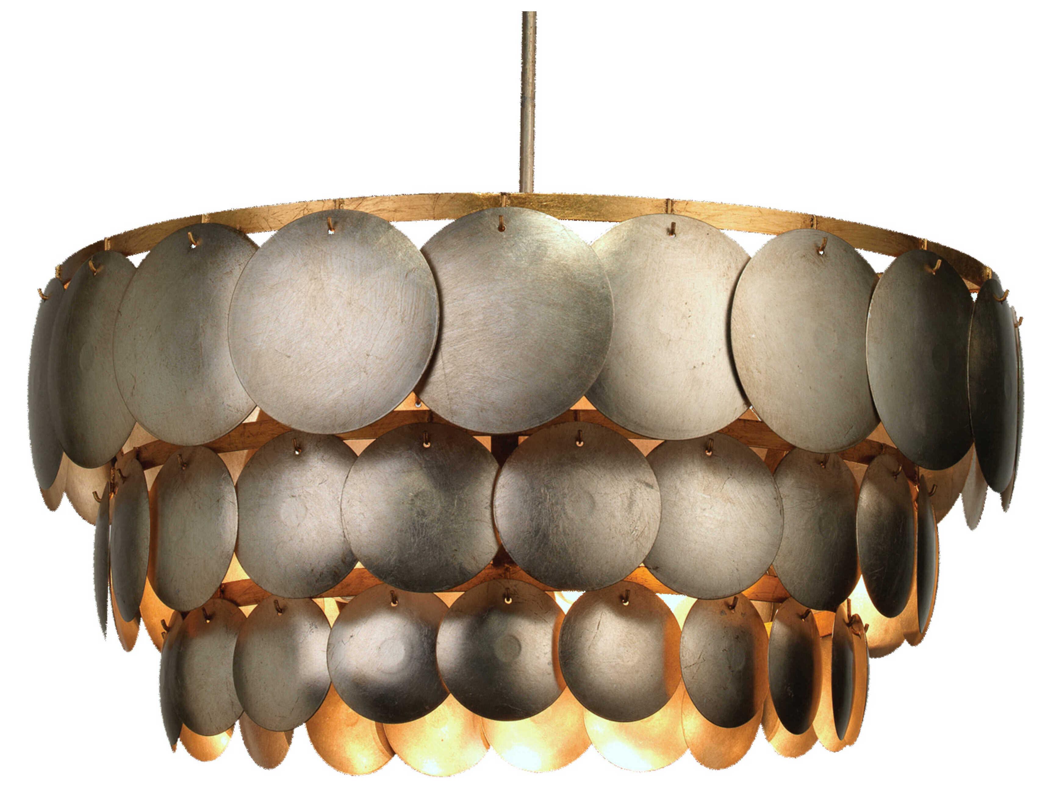 Jamie Young 4-Light Champagne Leaf Gold Trim Silver Geometric Round Pendant