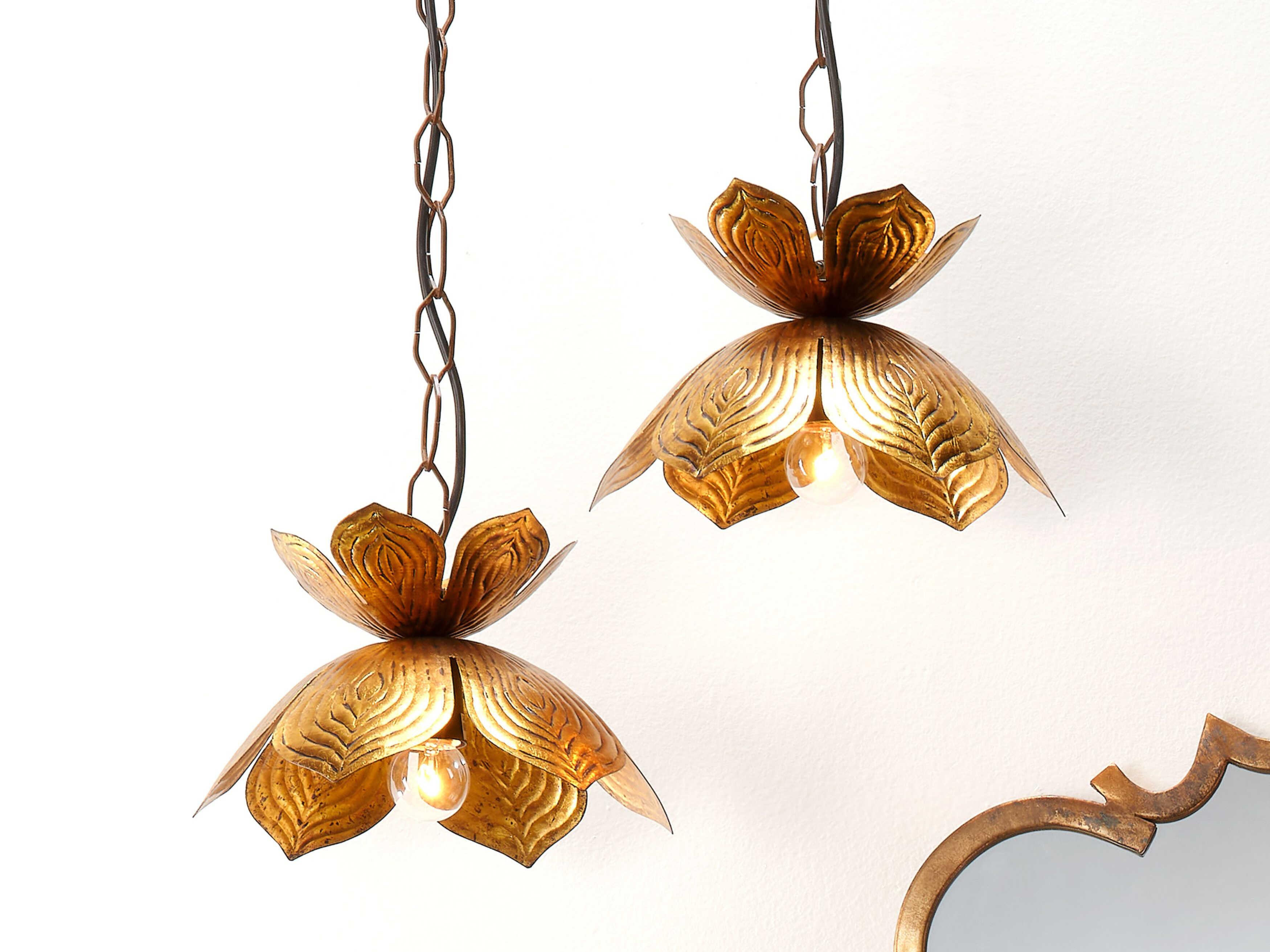 Jamie Young Flowering Lotus 1-Light Antique Gold Mini Pendant