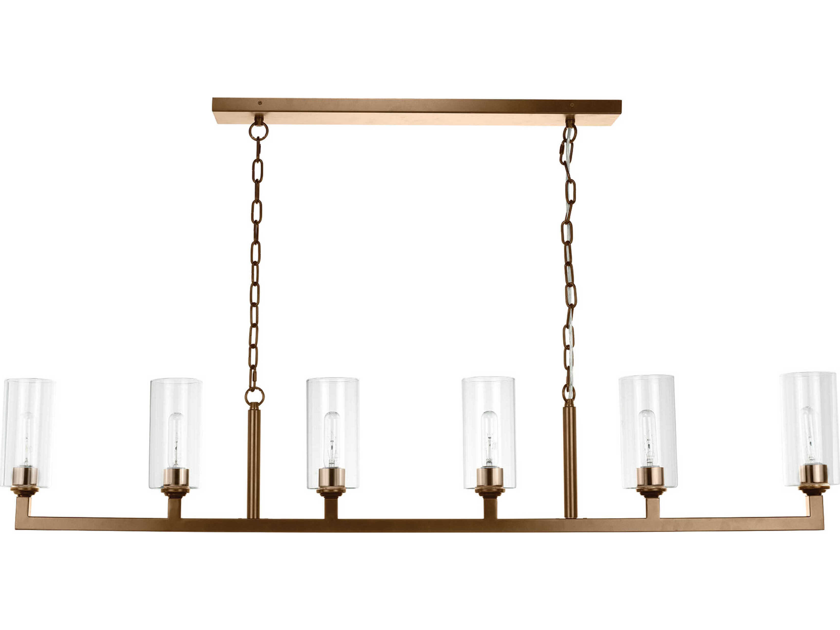 Jamie Young Linear 6-Light Antique Brass Clear Glass Cylinder Island Pendant