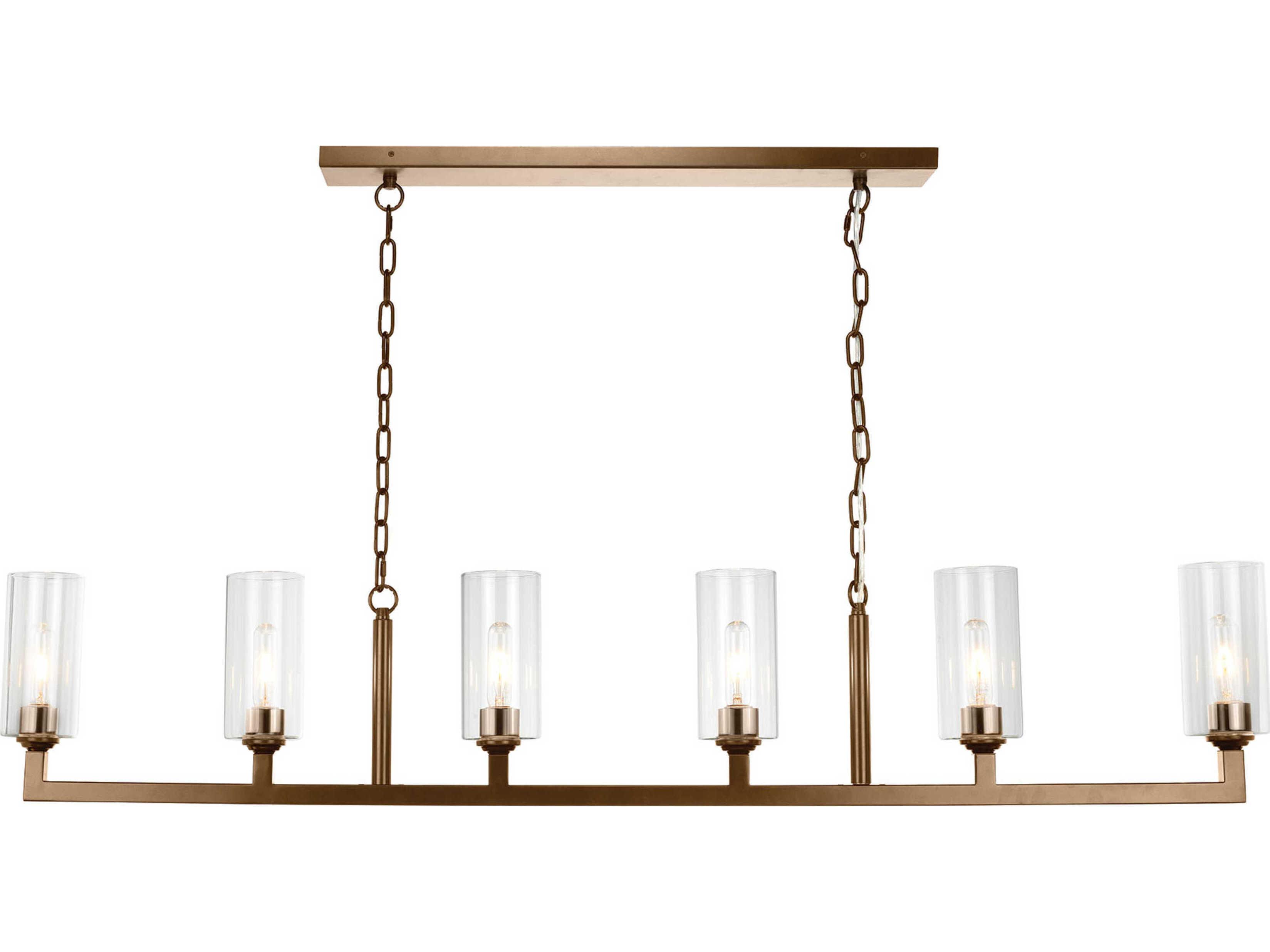 Jamie Young Linear 6-Light Antique Brass Clear Glass Cylinder Island Pendant