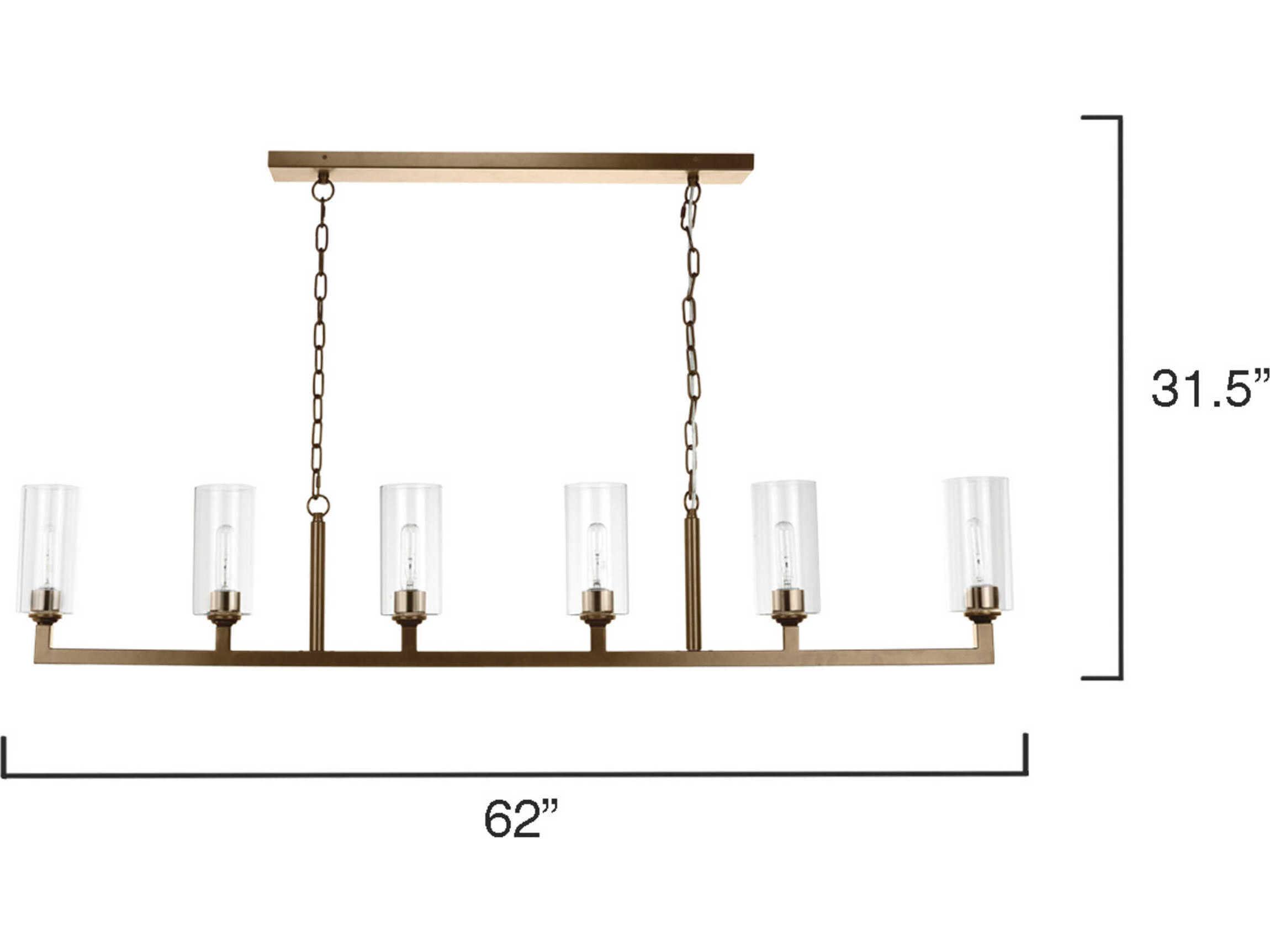 Jamie Young Linear 6-Light Antique Brass Clear Glass Cylinder Island Pendant
