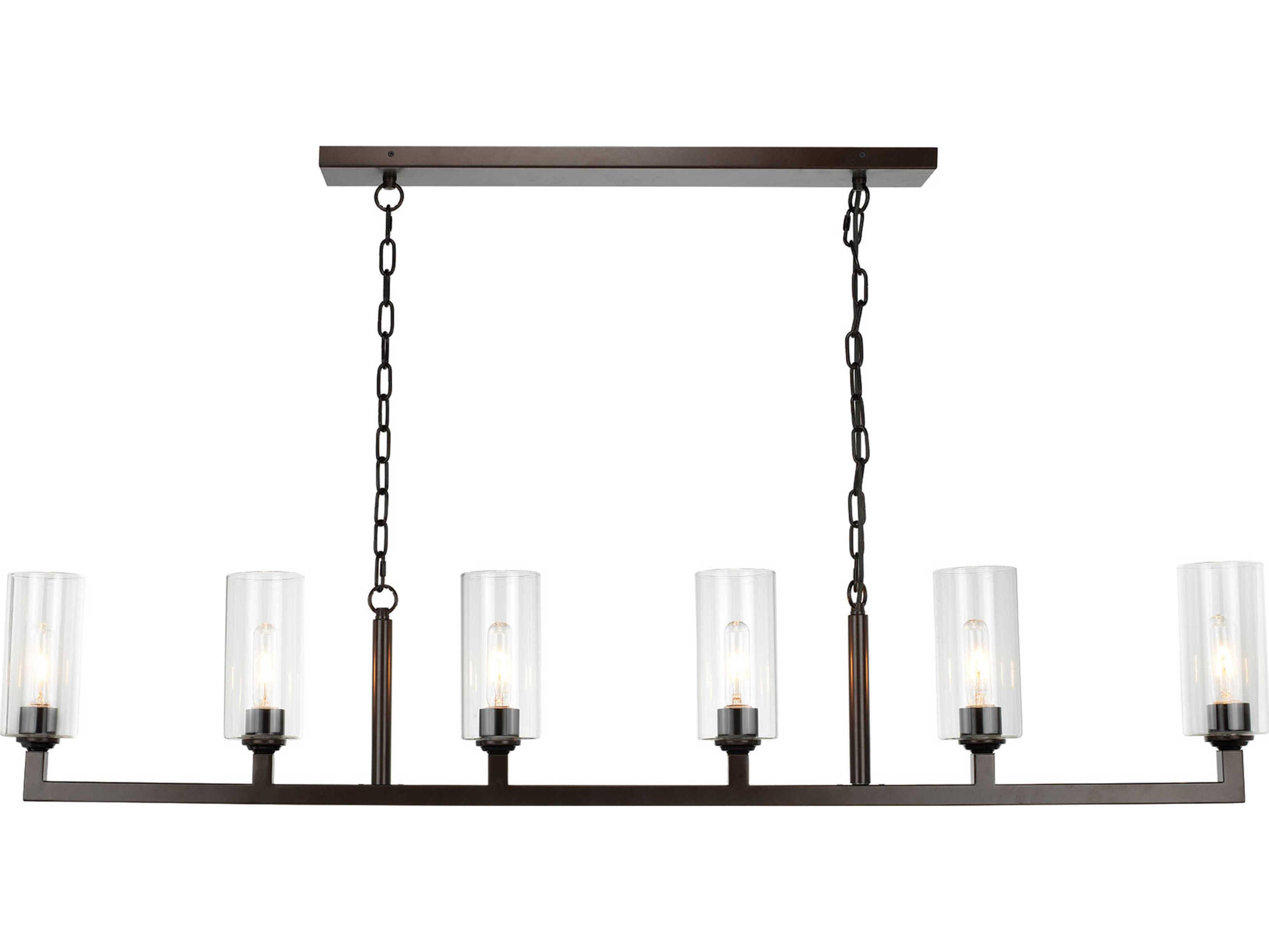 Jamie Young Linear 6-Light Oil Rubbed Bronze Clear Glass Cylinder Island Pendant