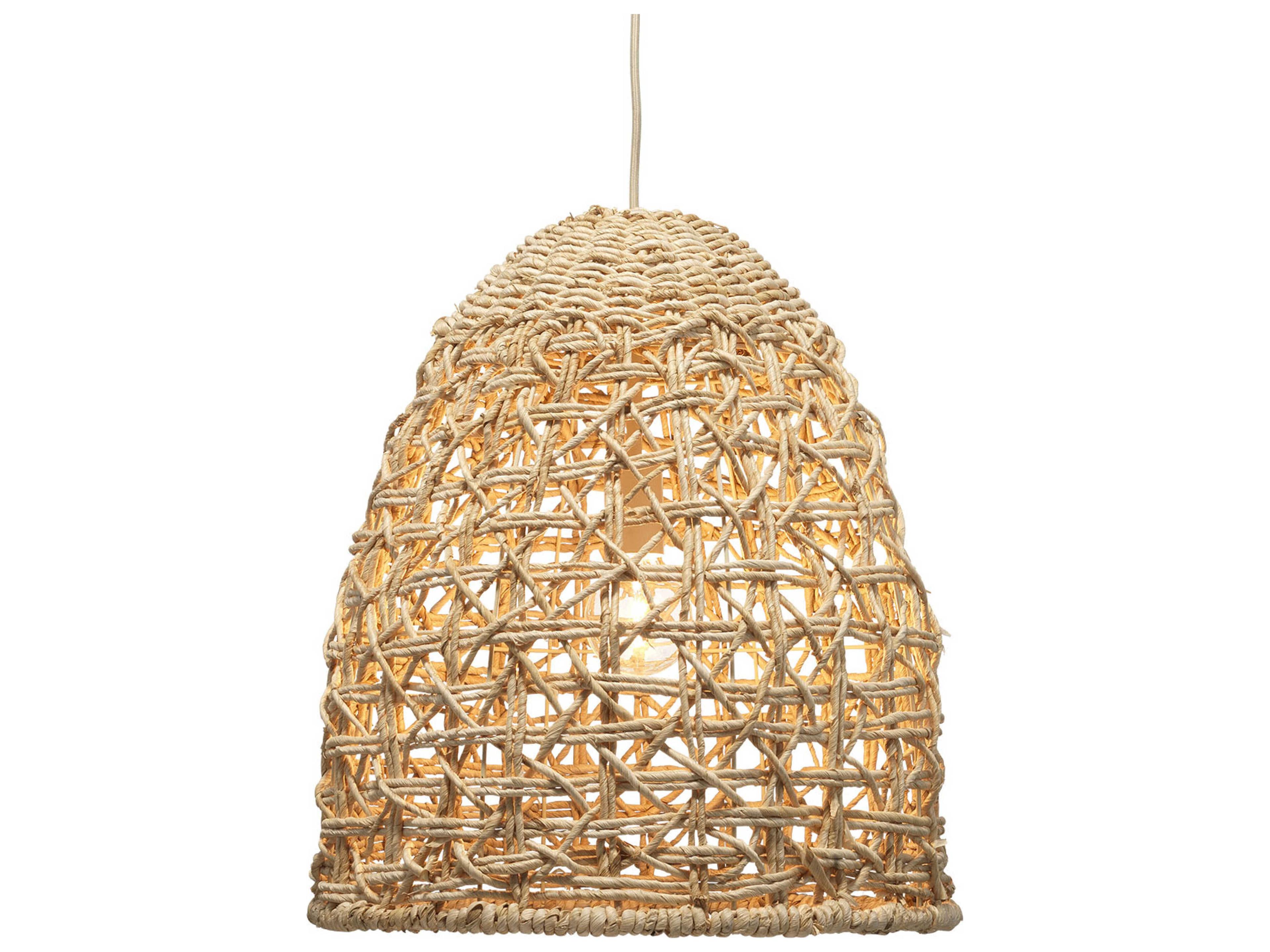 Jamie Young 1-Light Natural Corn Straw Rope Wood Geometric Pendant