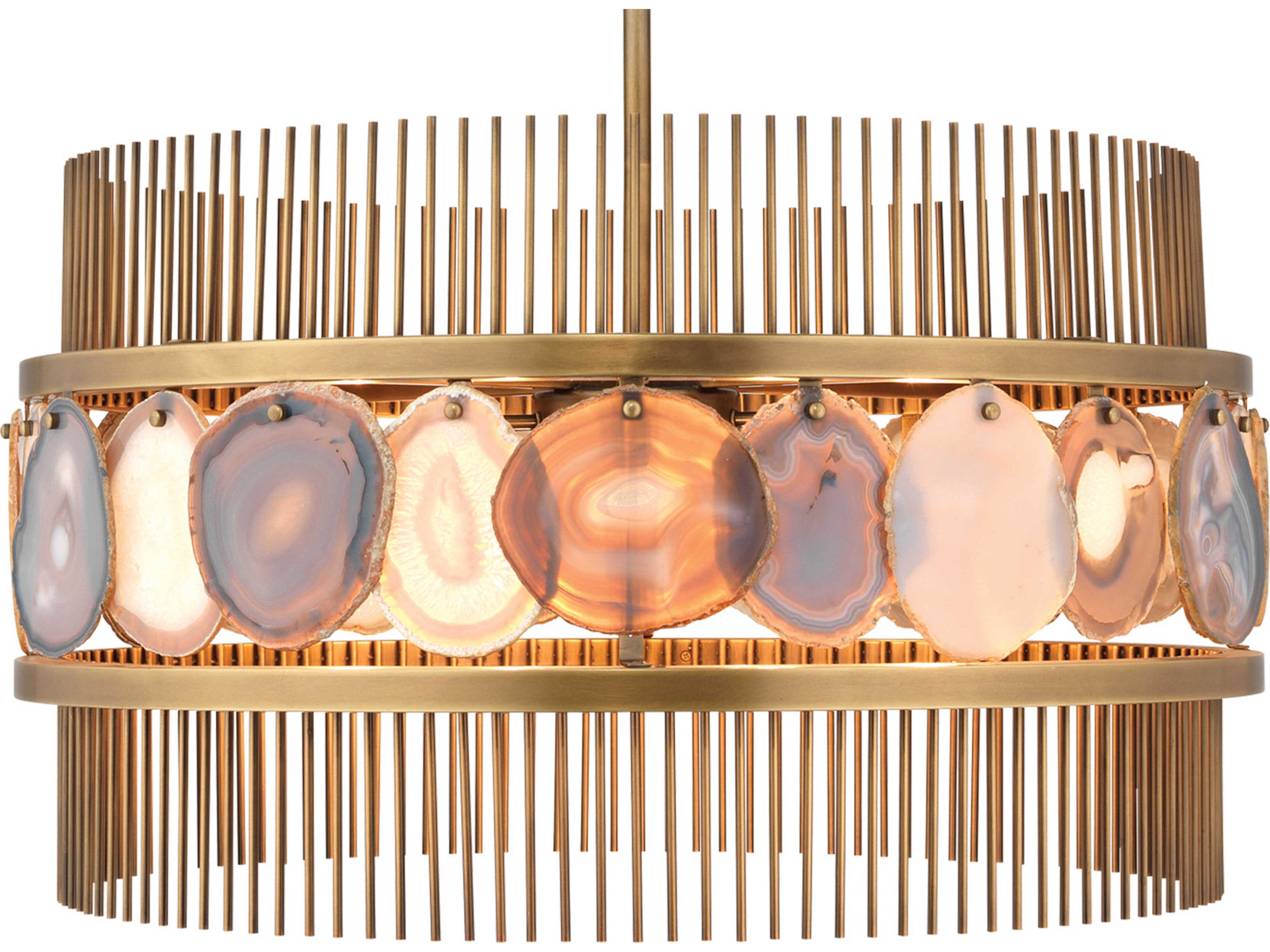 Jamie Young 8-Light Pale Lavender Agate Antique Brass Gray Cylinder Pendant