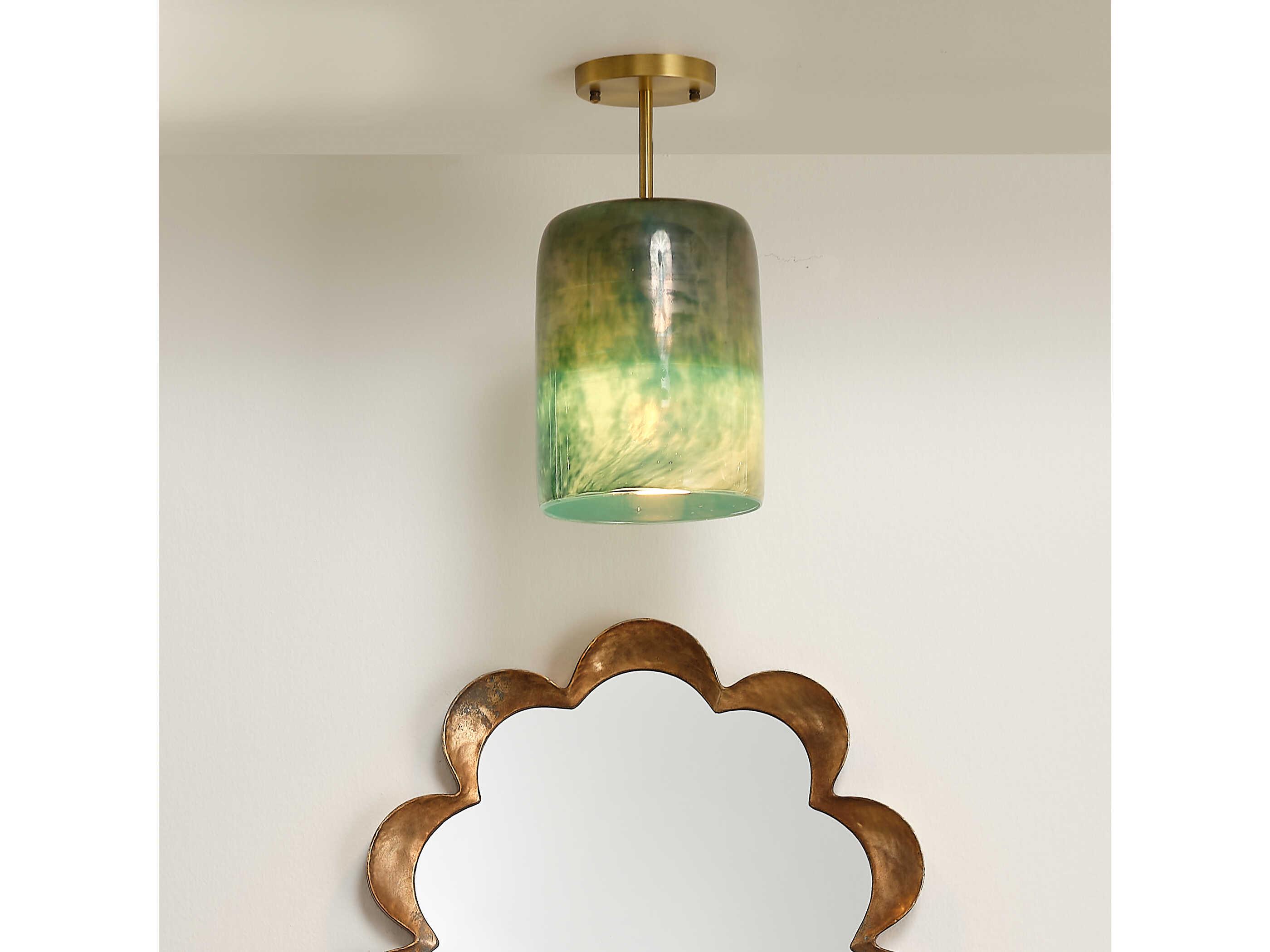 Jamie Young Vapor 1-Light Brass Glass Cylinder Semi Flush Mount