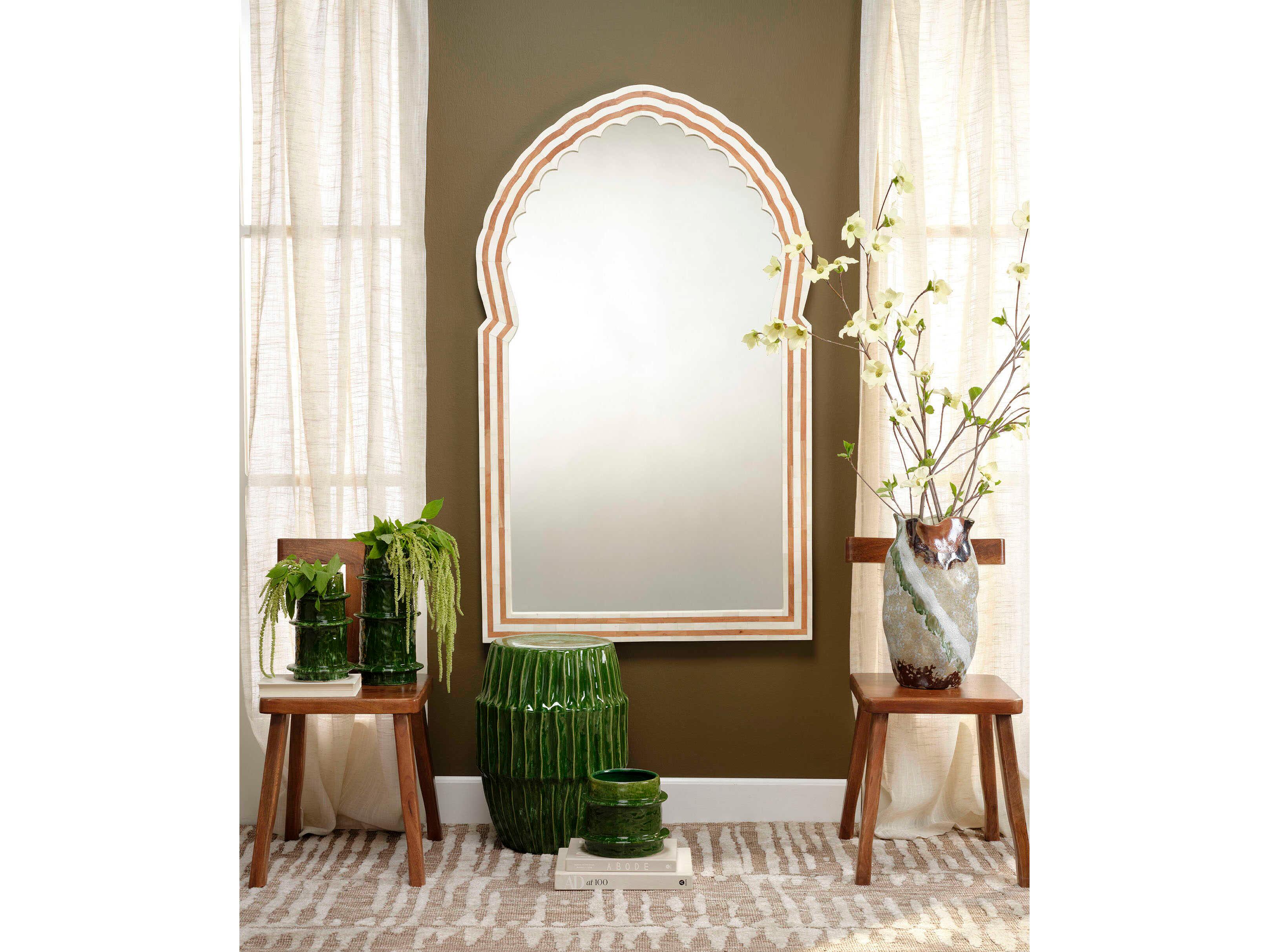 Jamie Young Bardot Wood & Buffalo Bone Natural Arch Wall Mirror