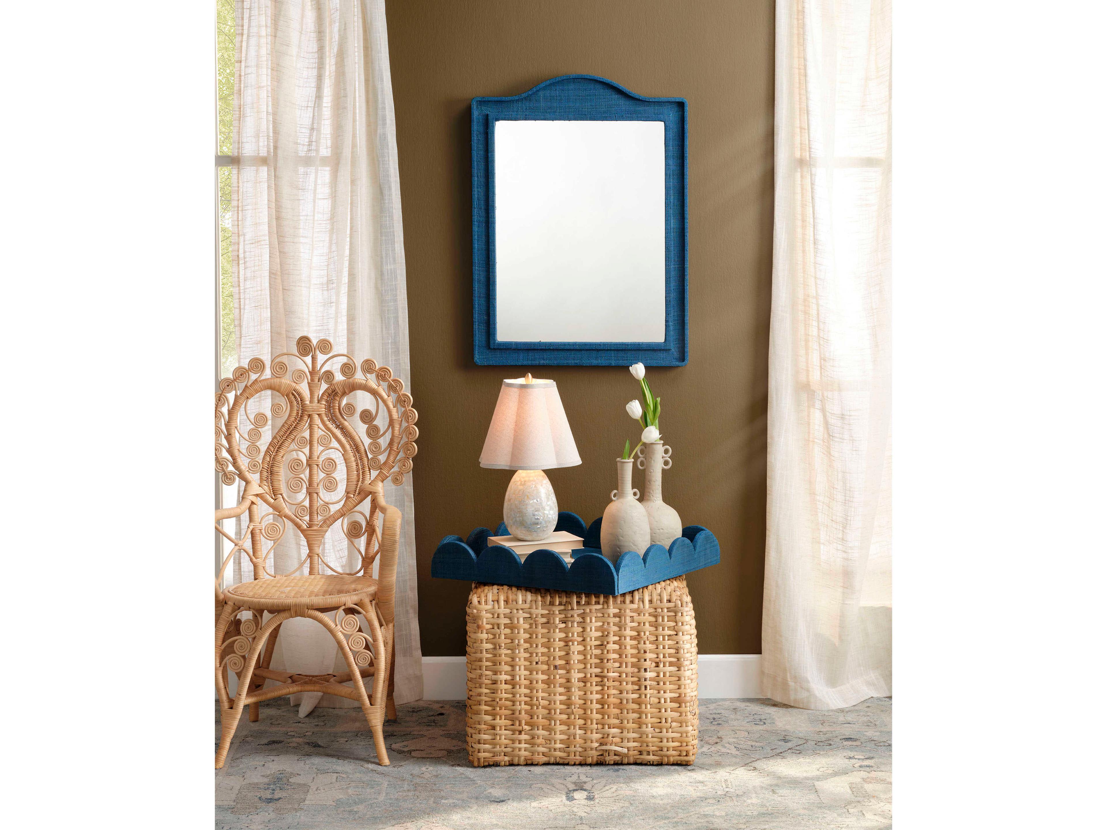 Jamie Young Hilltop Raffia Indigo Rectangular Wall Mirror