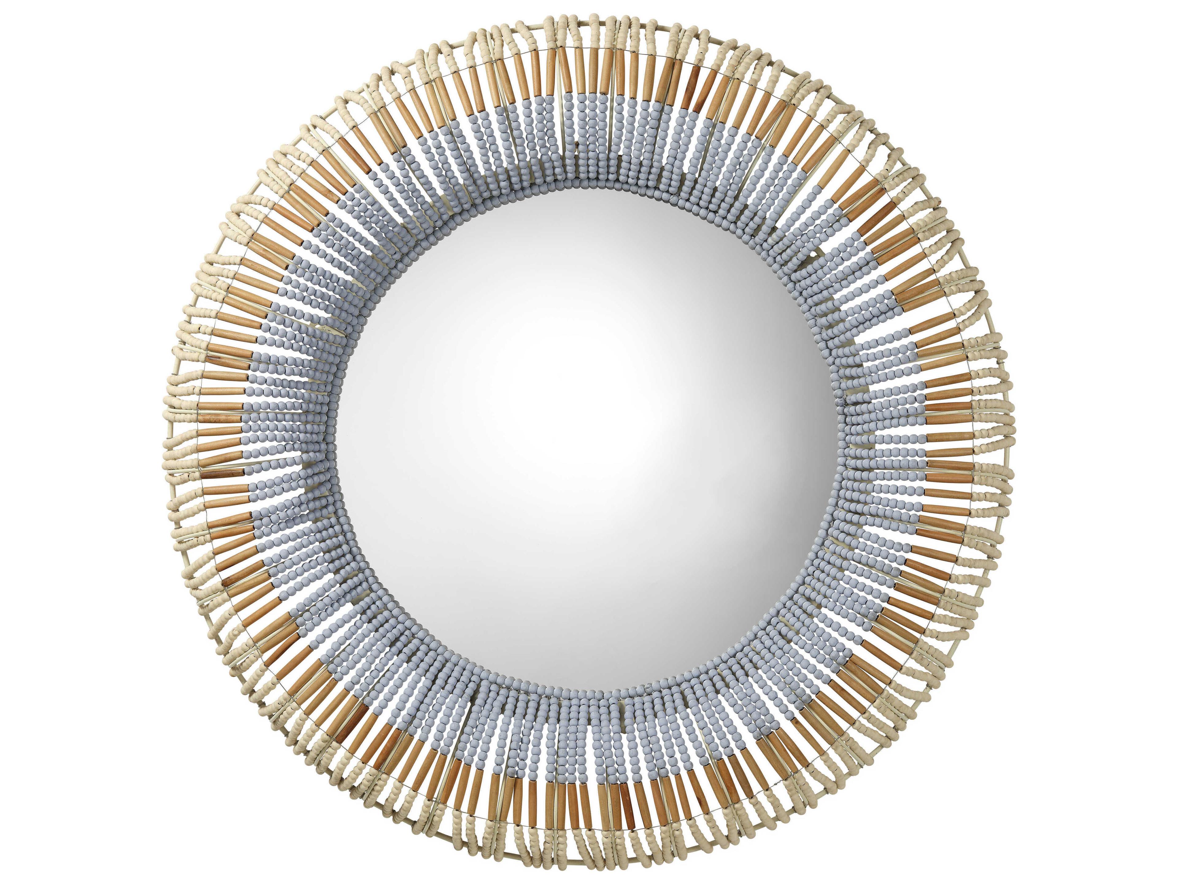 Jamie Young Native Beaded Natural / Blue Round Wall Mirror
