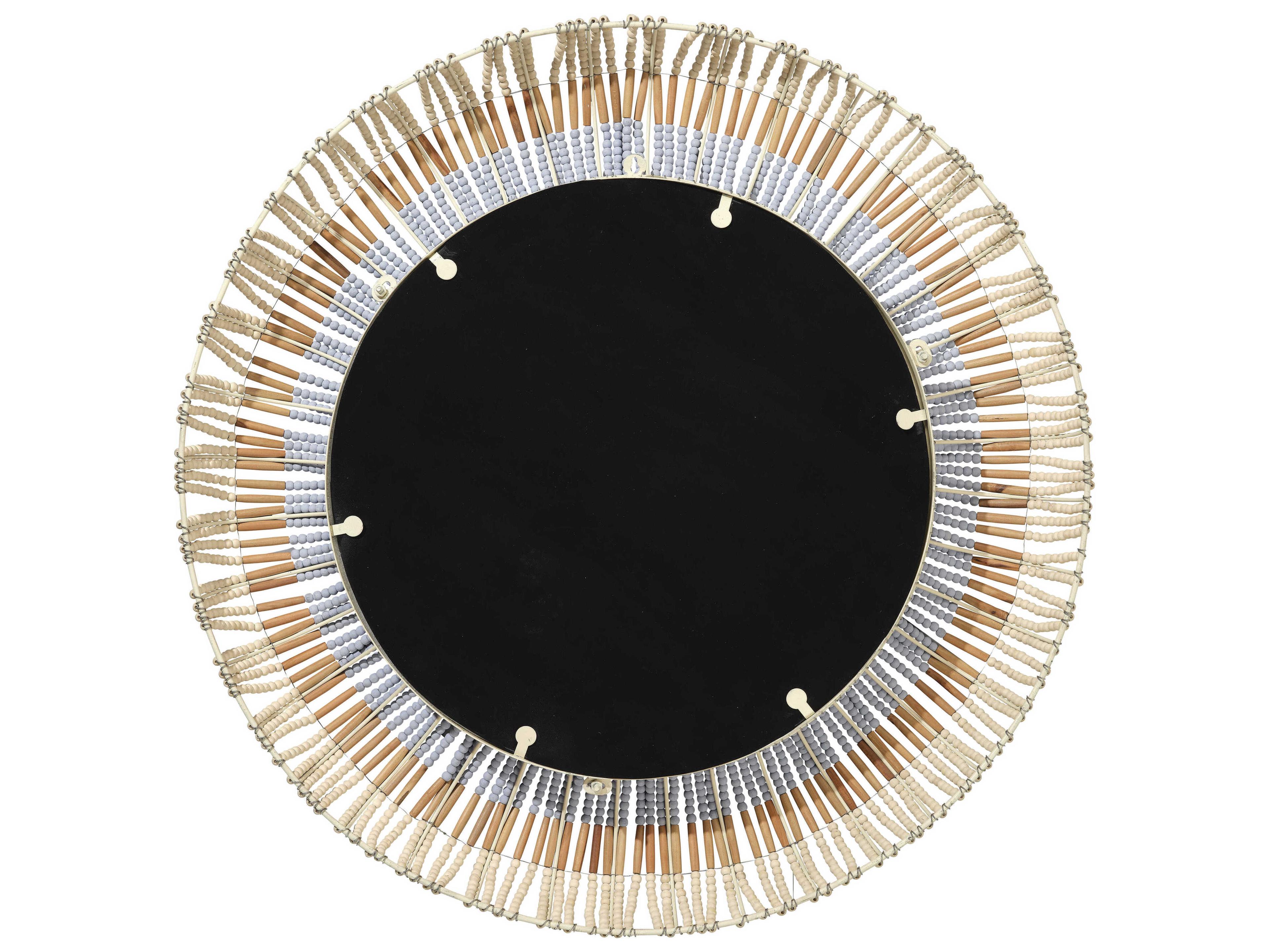 Jamie Young Native Beaded Natural / Blue Round Wall Mirror