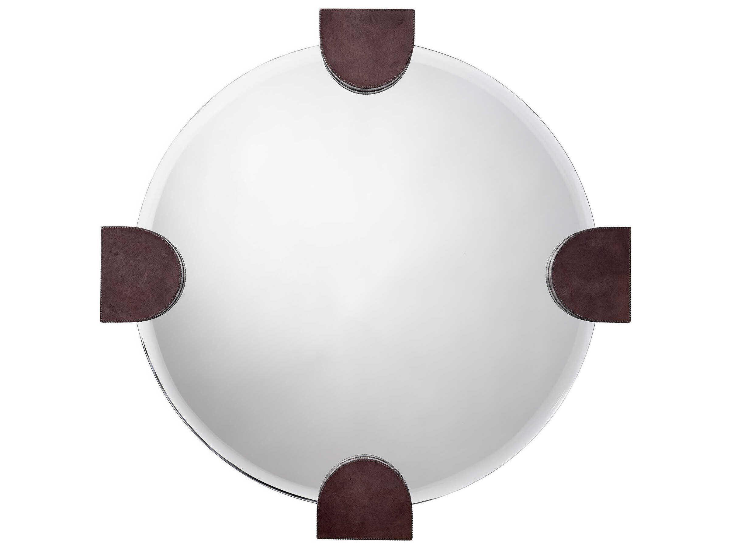 Jamie Young Quadrant Leather Grey Round Wall Mirror