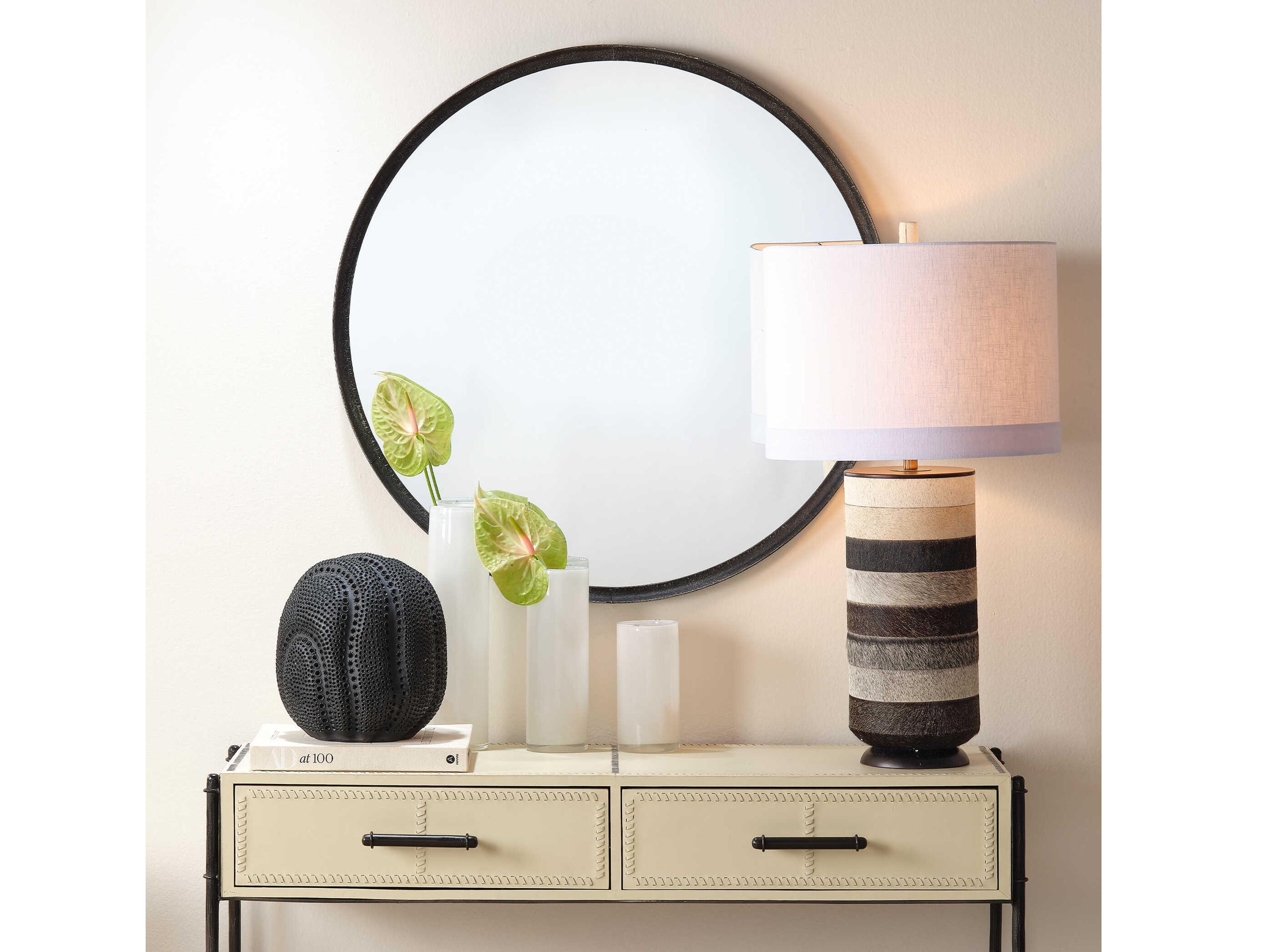 Jamie Young Black Distressed Metal Round Wall Mirror