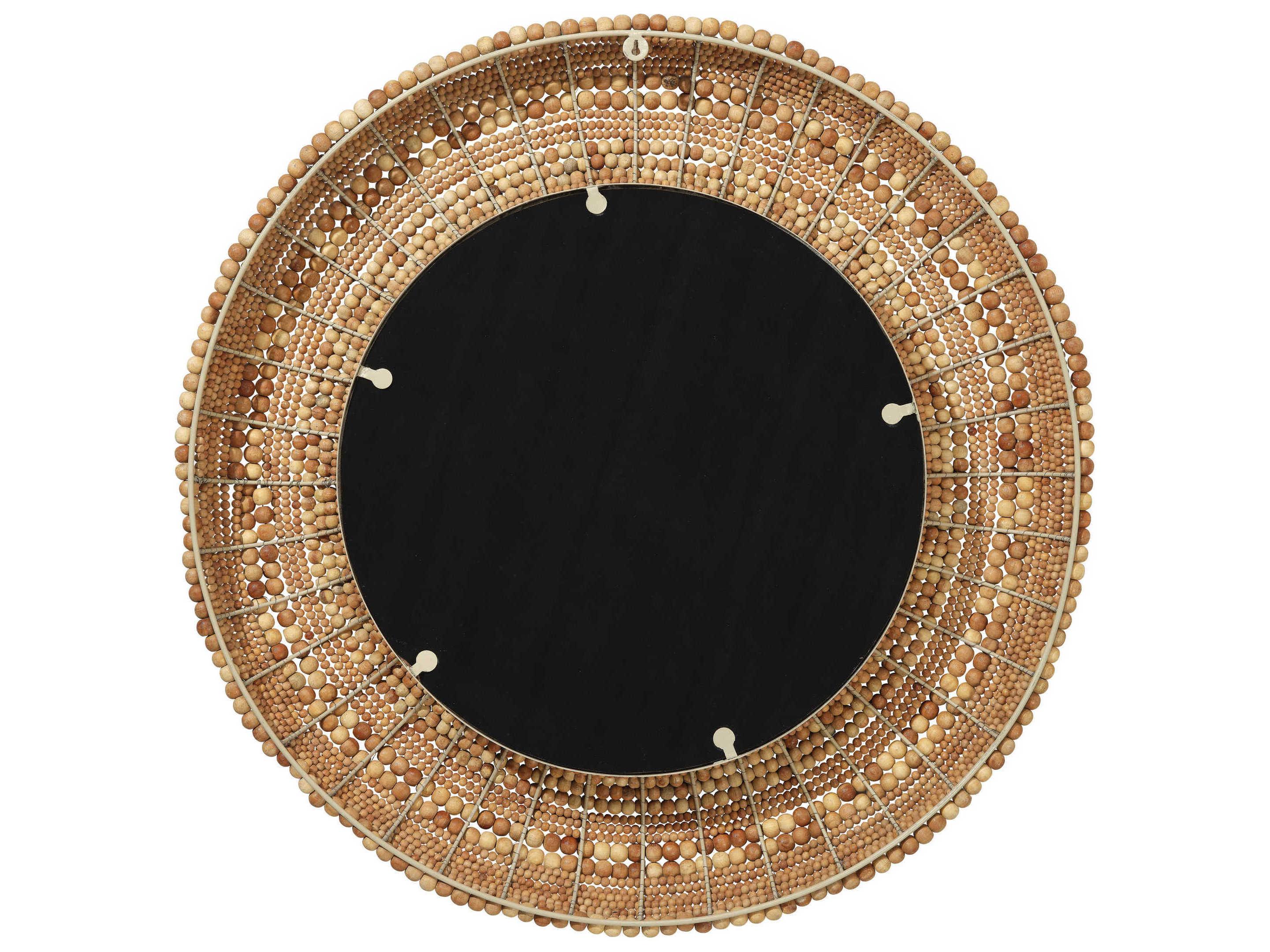 Jamie Young Strand Beaded Natural Round Wall Mirror