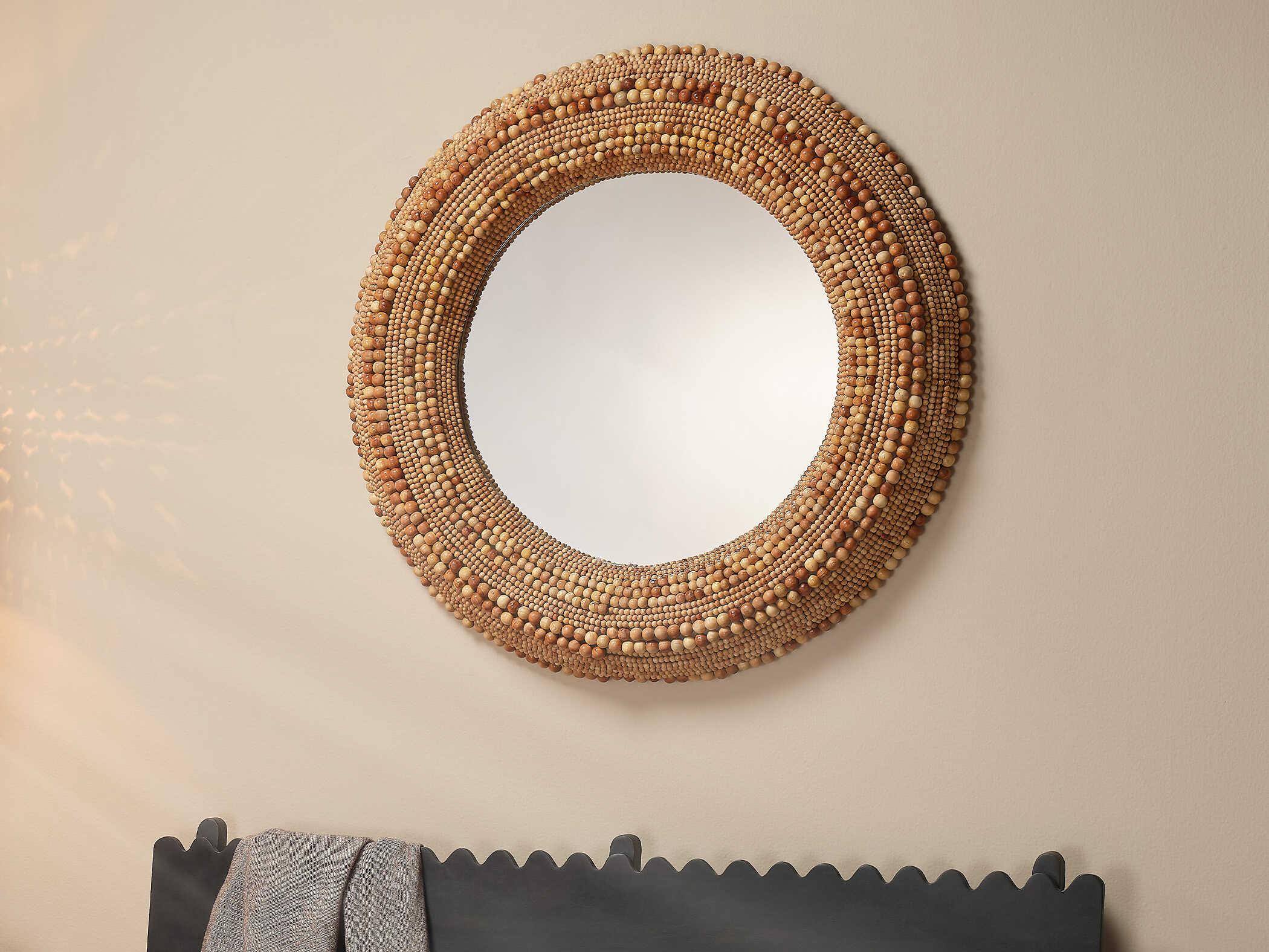 Jamie Young Strand Beaded Natural Round Wall Mirror