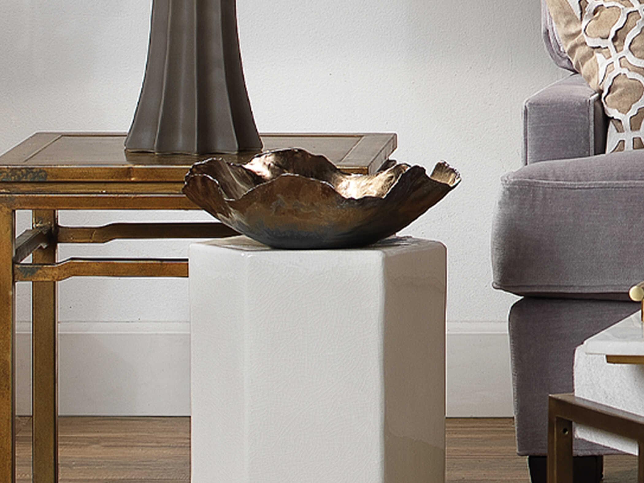 Jamie Young Peony Antique Gold Ceramic Large Bowl