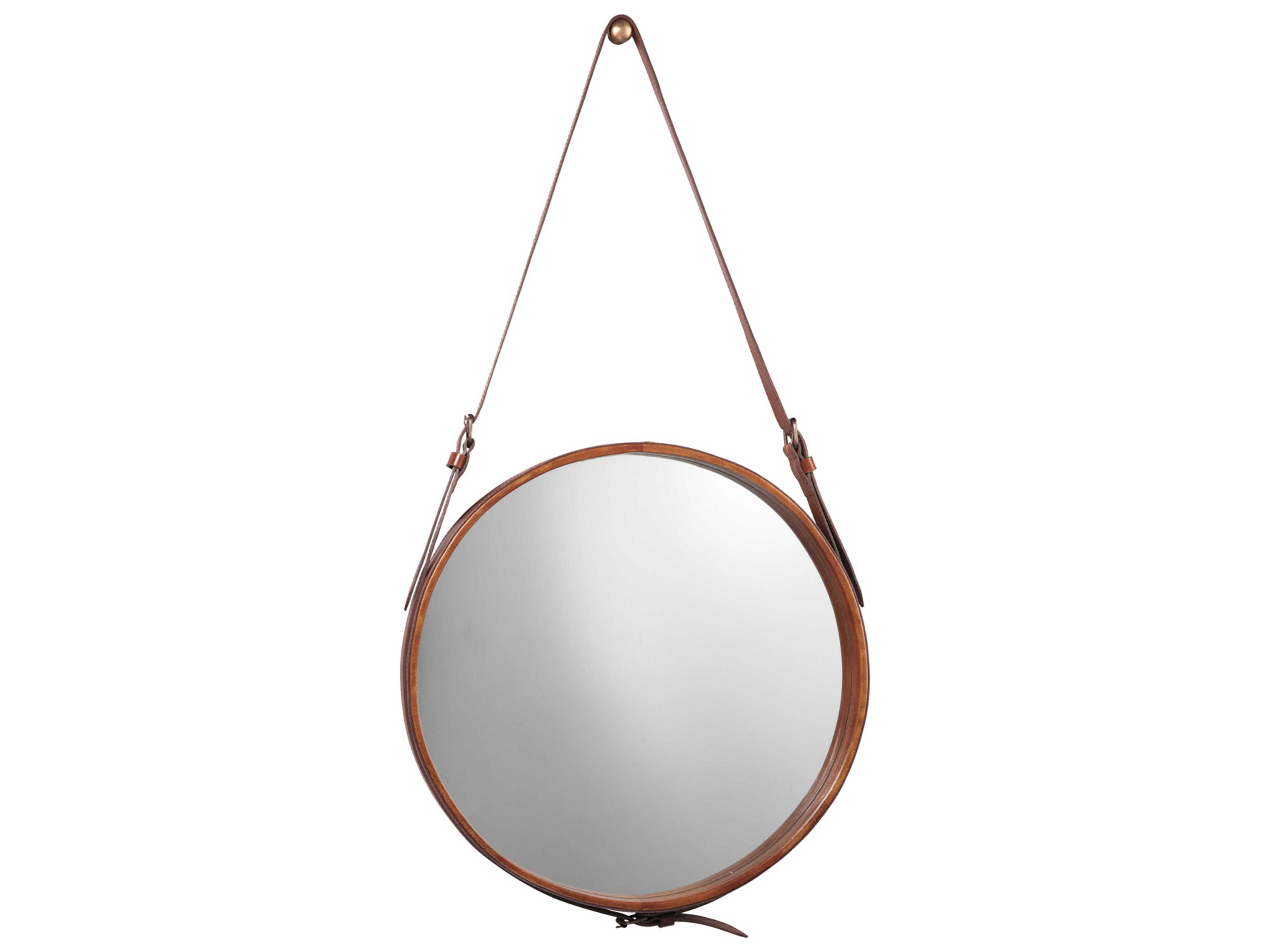 Jamie Young Round Large Brown Leather Mirror