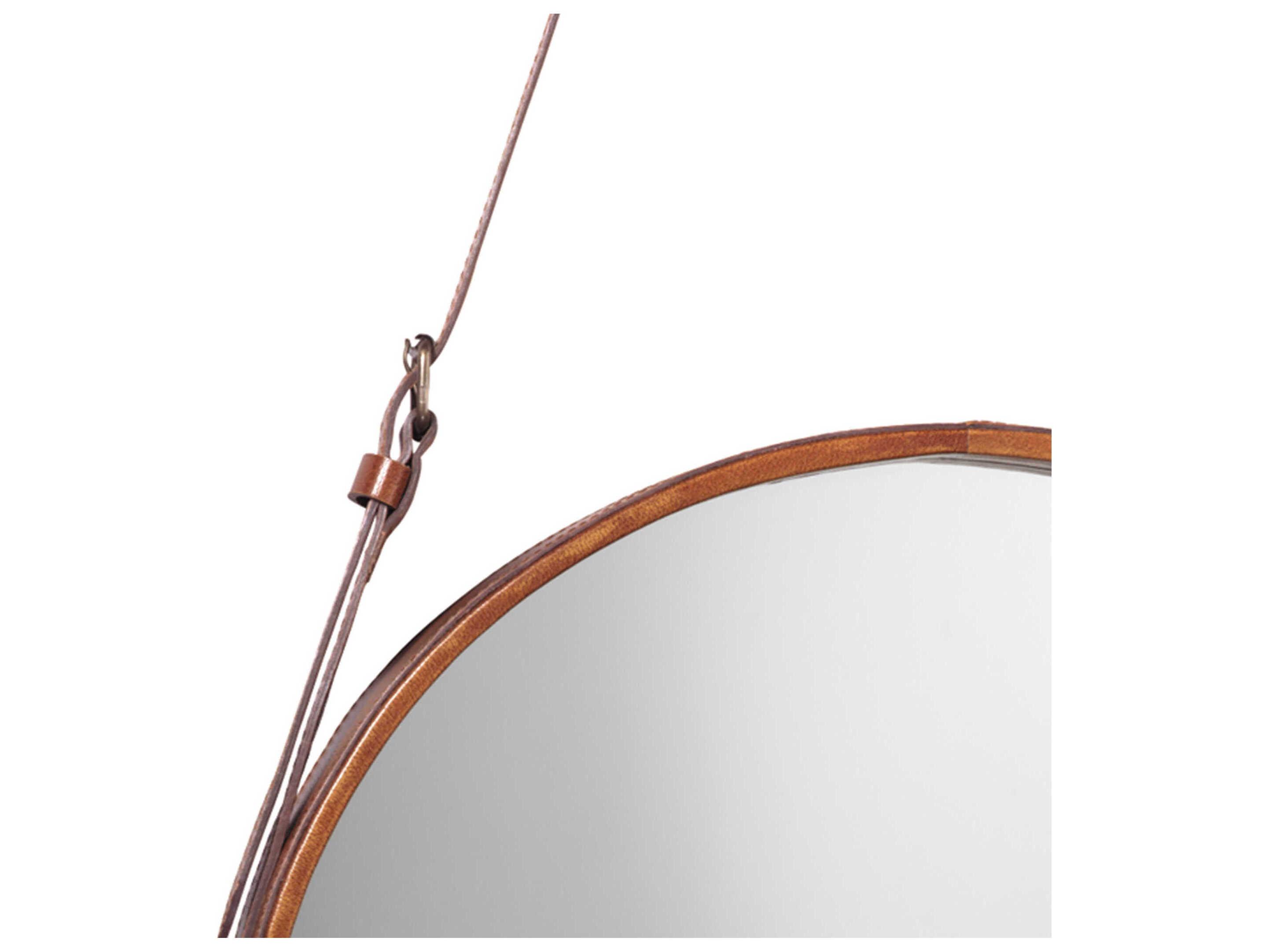Jamie Young Round Large Brown Leather Mirror