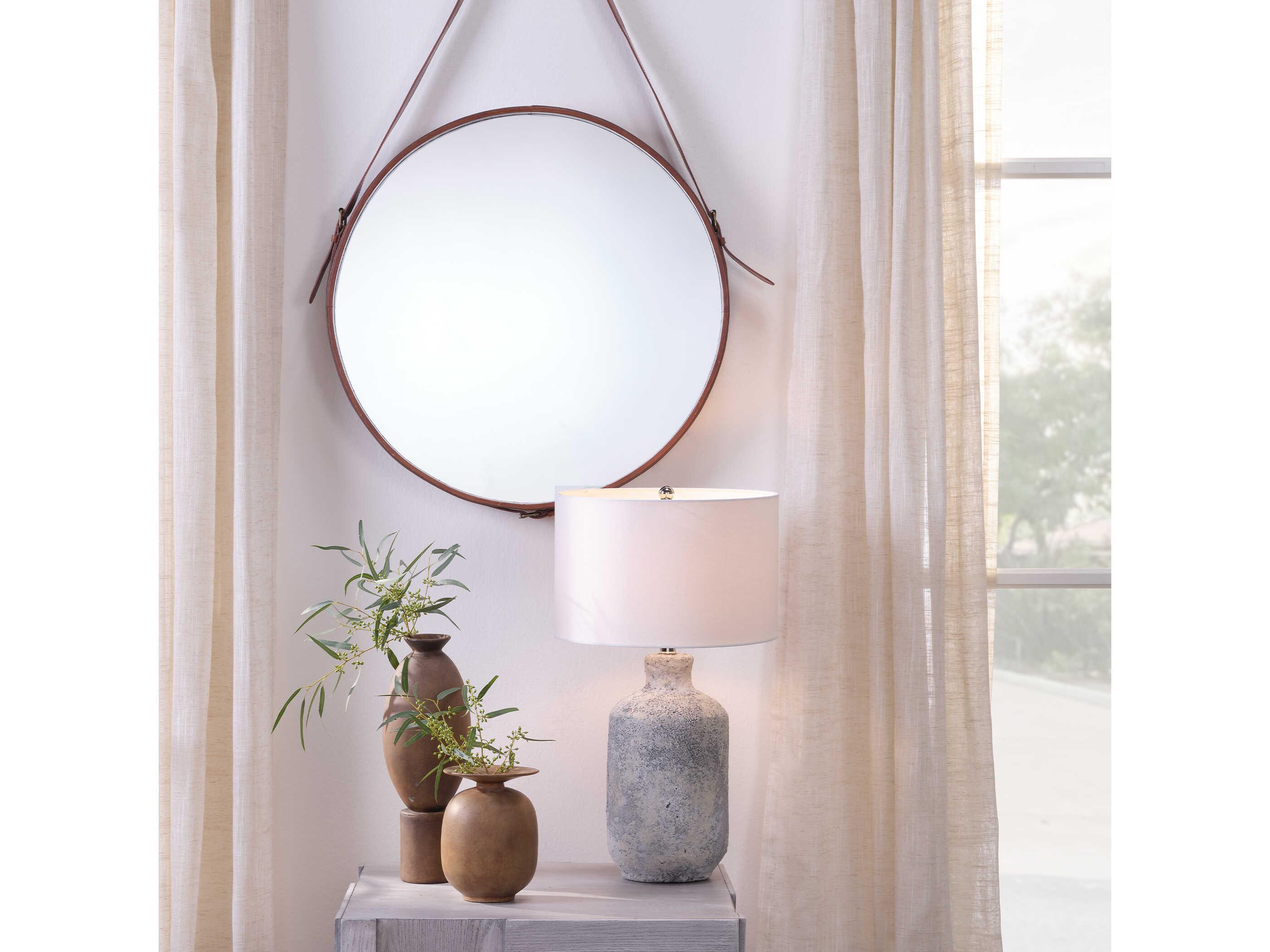 Jamie Young Round Large Brown Leather Mirror