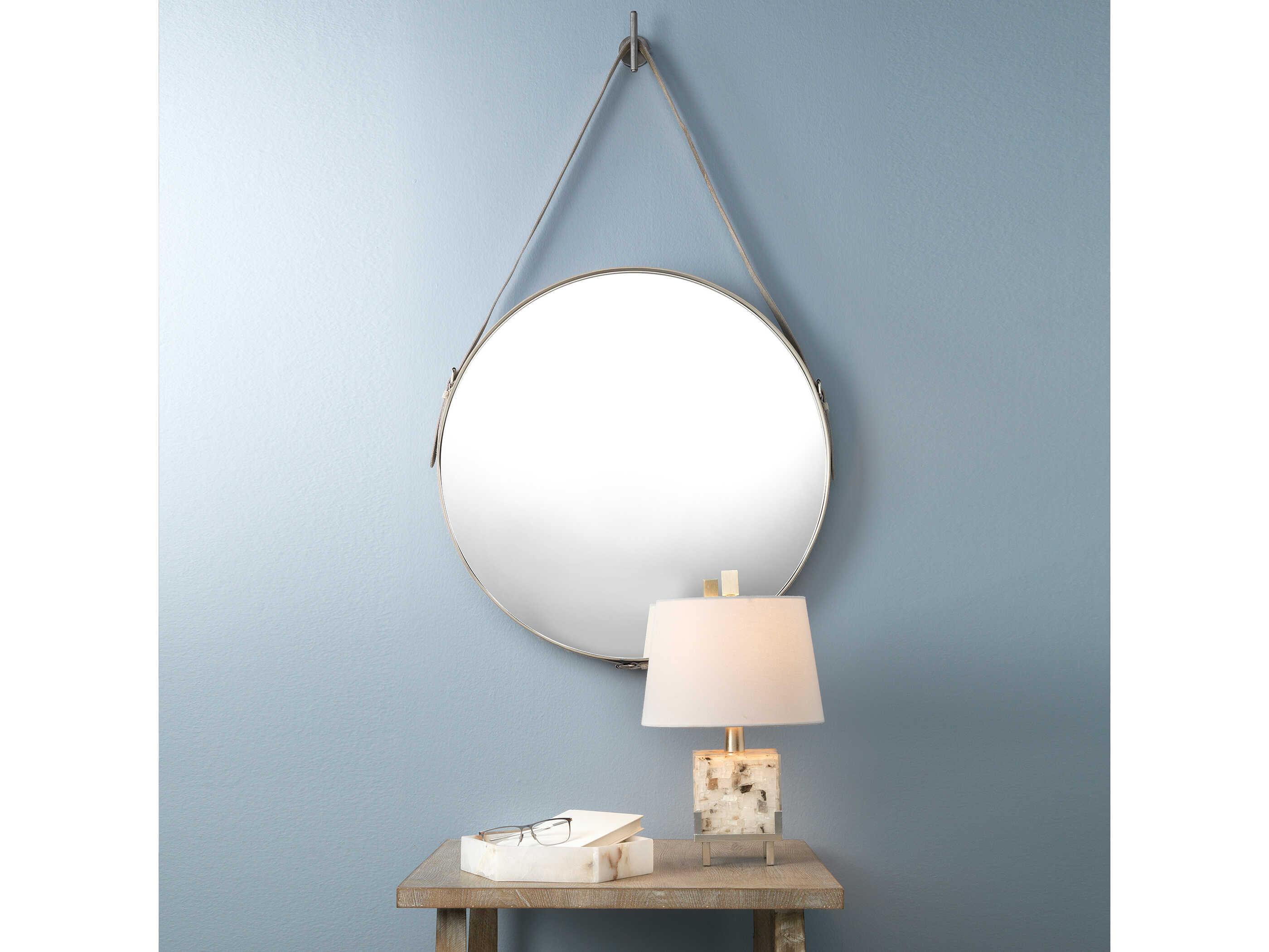 Jamie Young Round Large Brown Leather Mirror