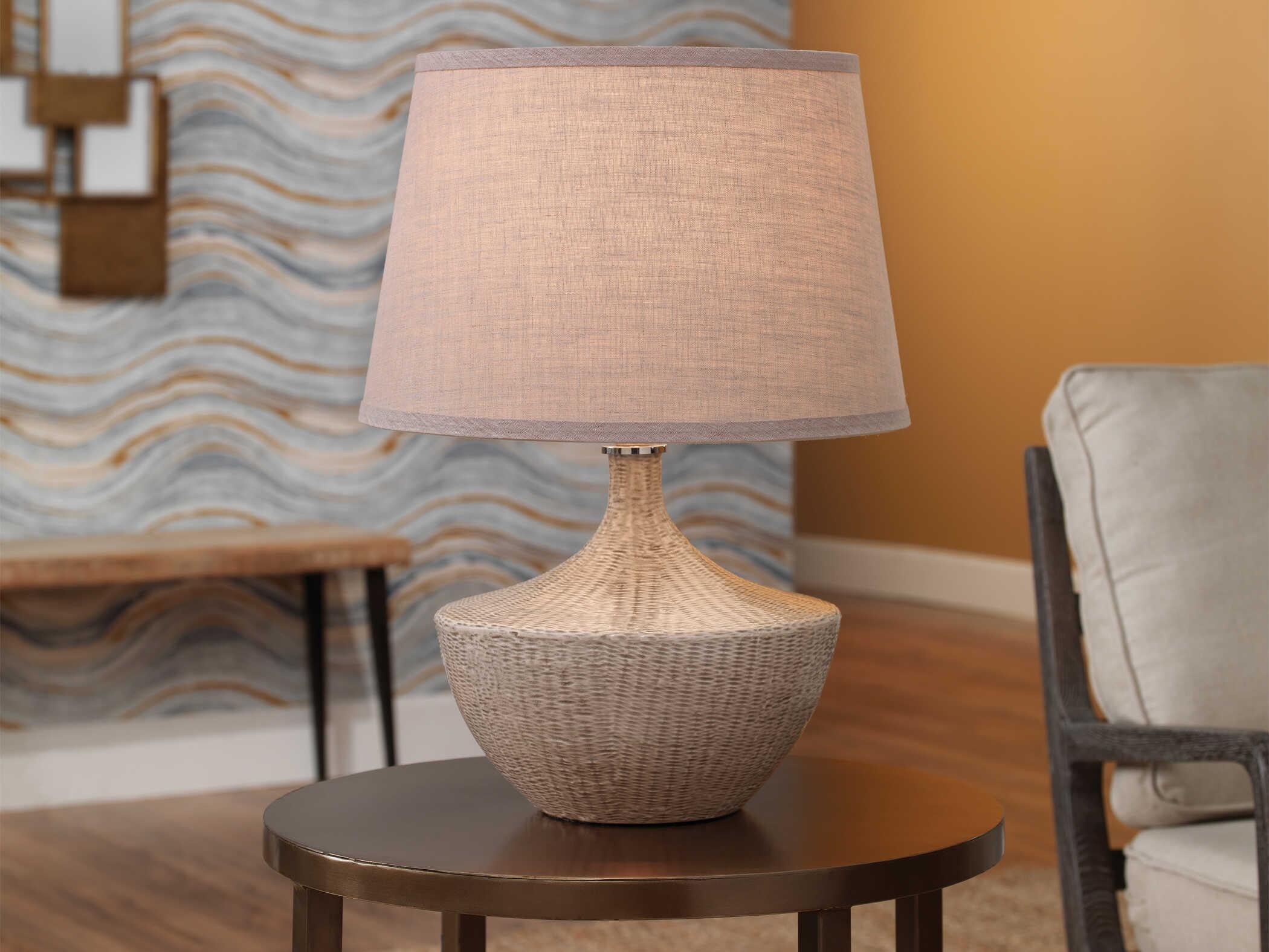 Jamie Young Basketweave Off White Ceramic Open Cone Table Lamp