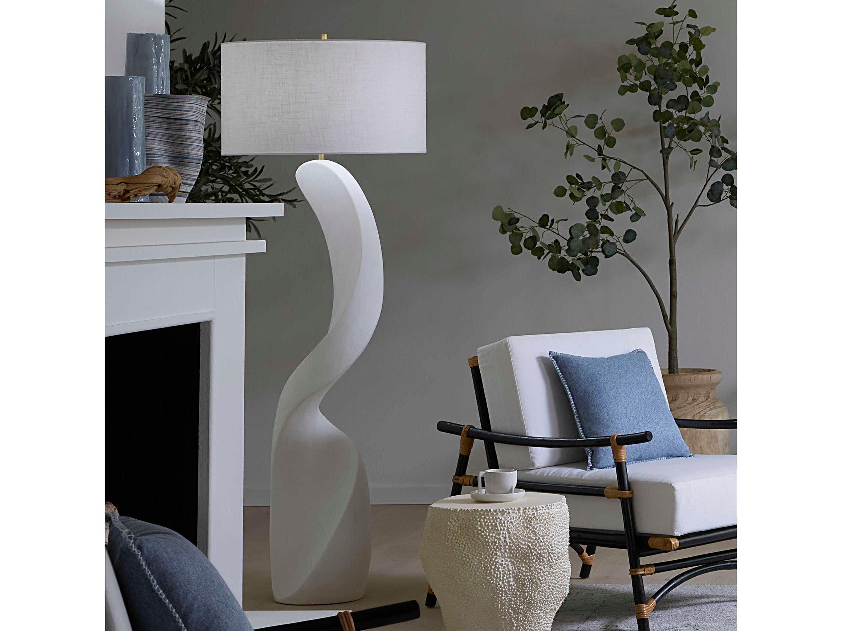 Jamie Young Cobra Smooth White Linen Floor Lamp