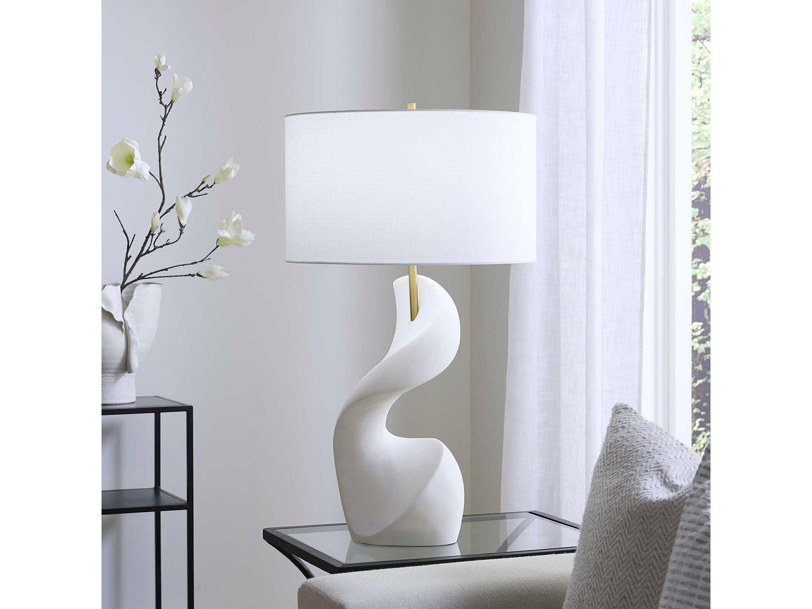 Jamie Young Cobra Smooth White Linen Buffet Lamp