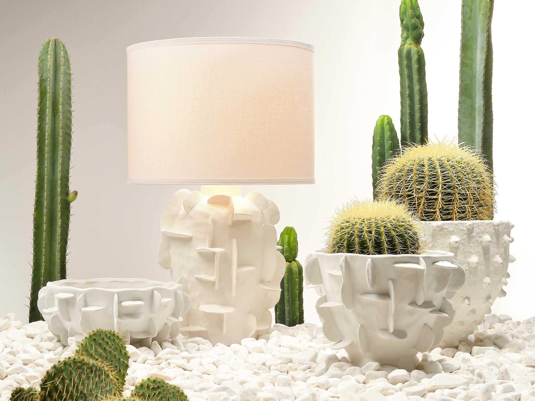 Jamie Young Helios White Linen Drum Buffet Lamp