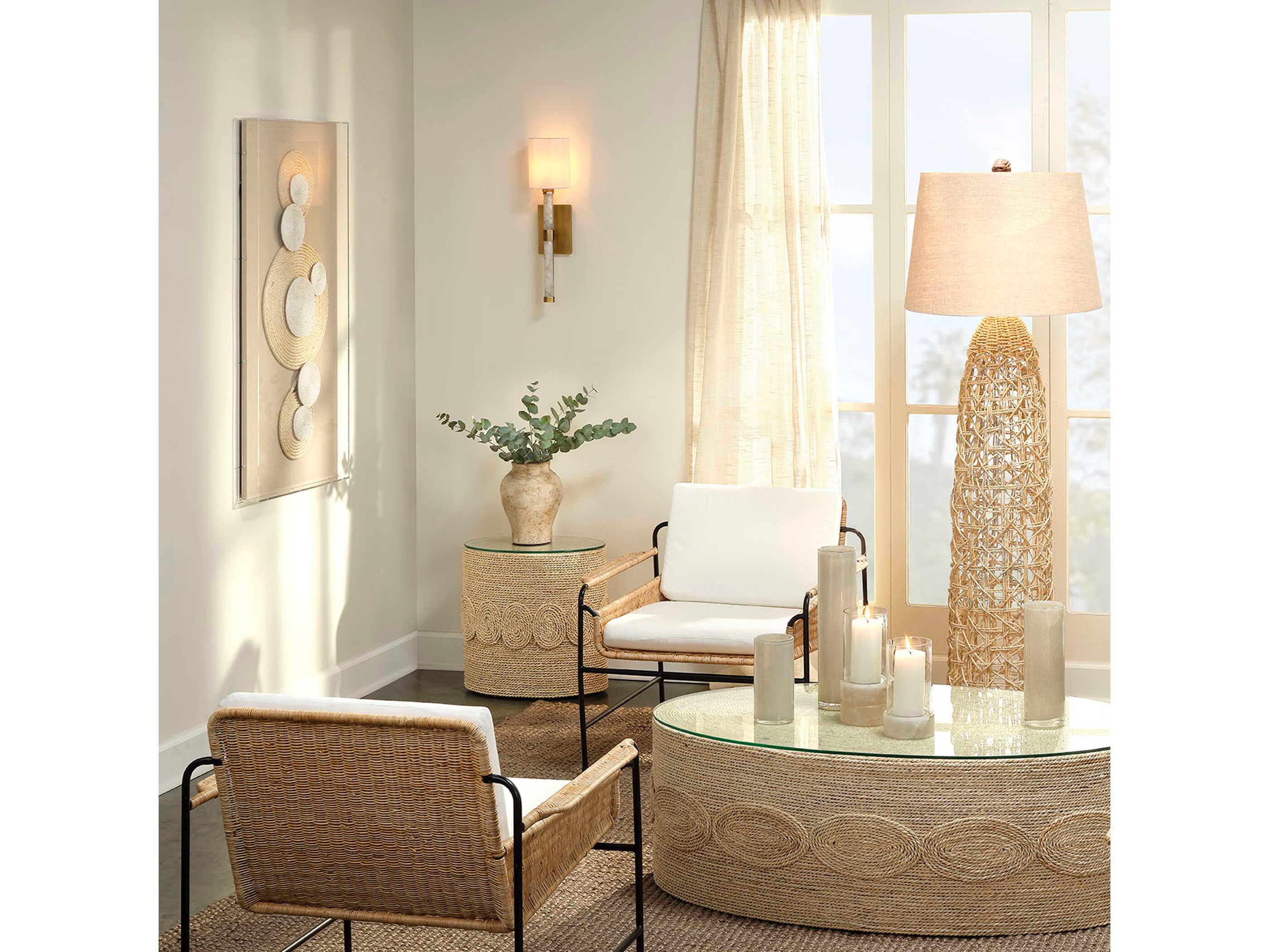 Jamie Young Kauai Natural White Linen Tapered Brown Floor Lamp