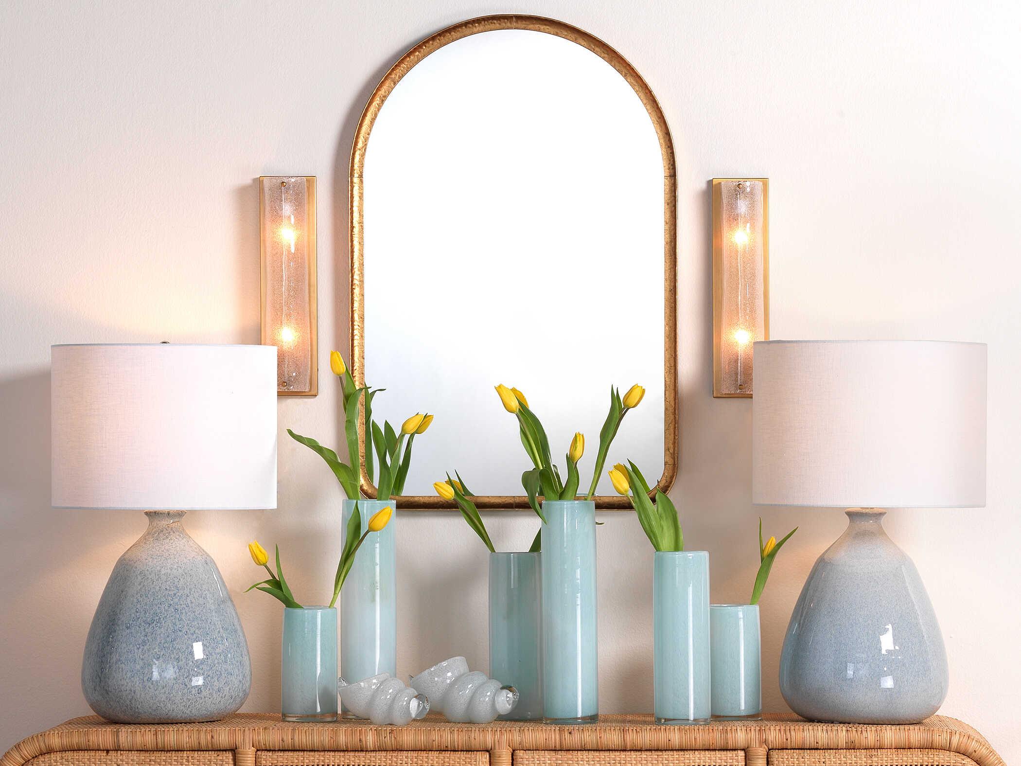 Jamie Young Levi Blue Linen White Drum Buffet Lamp