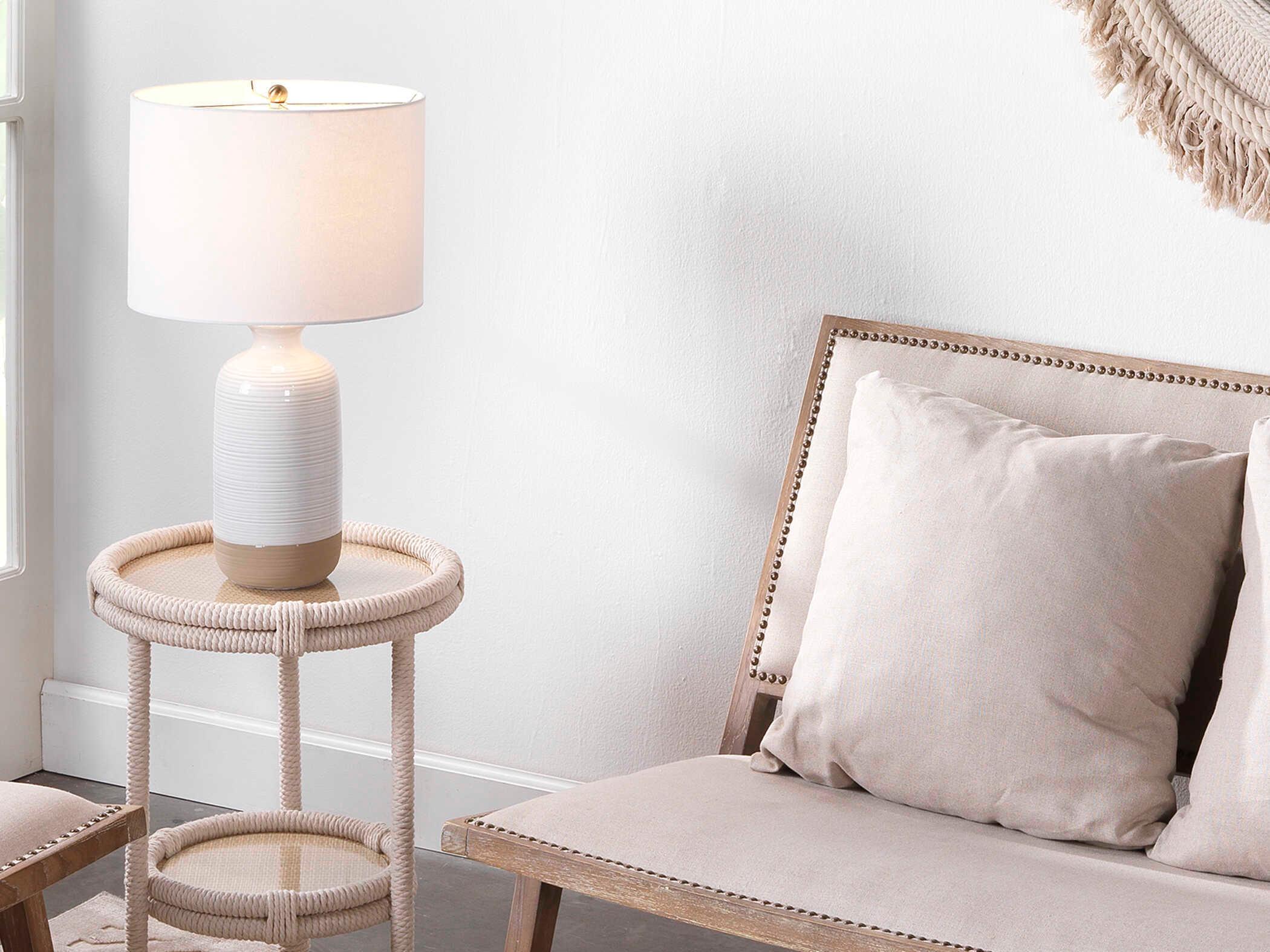 Jamie Young Ashwell White Linen Cream Drum Table Lamp