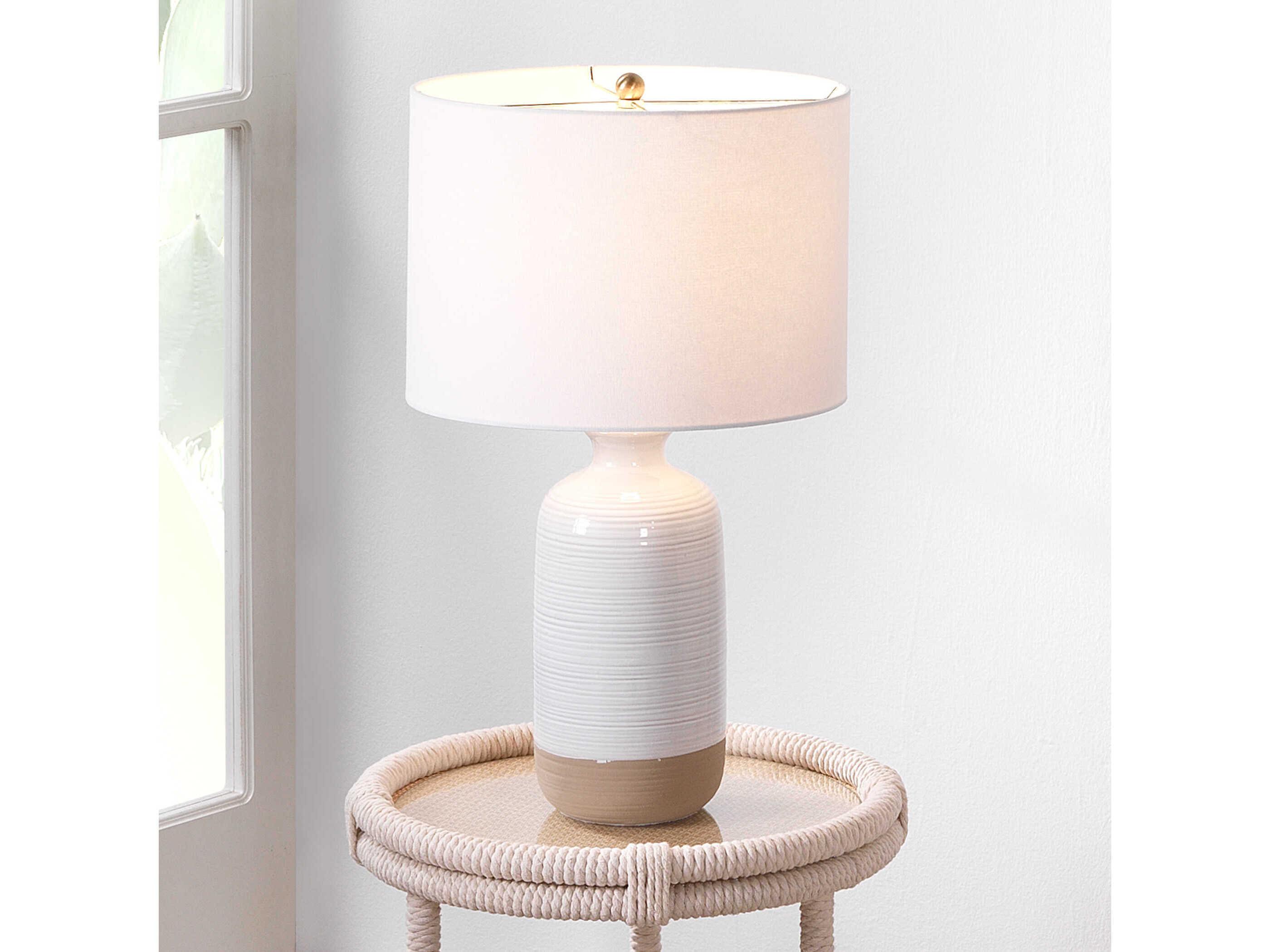 Jamie Young Ashwell White Linen Cream Drum Table Lamp