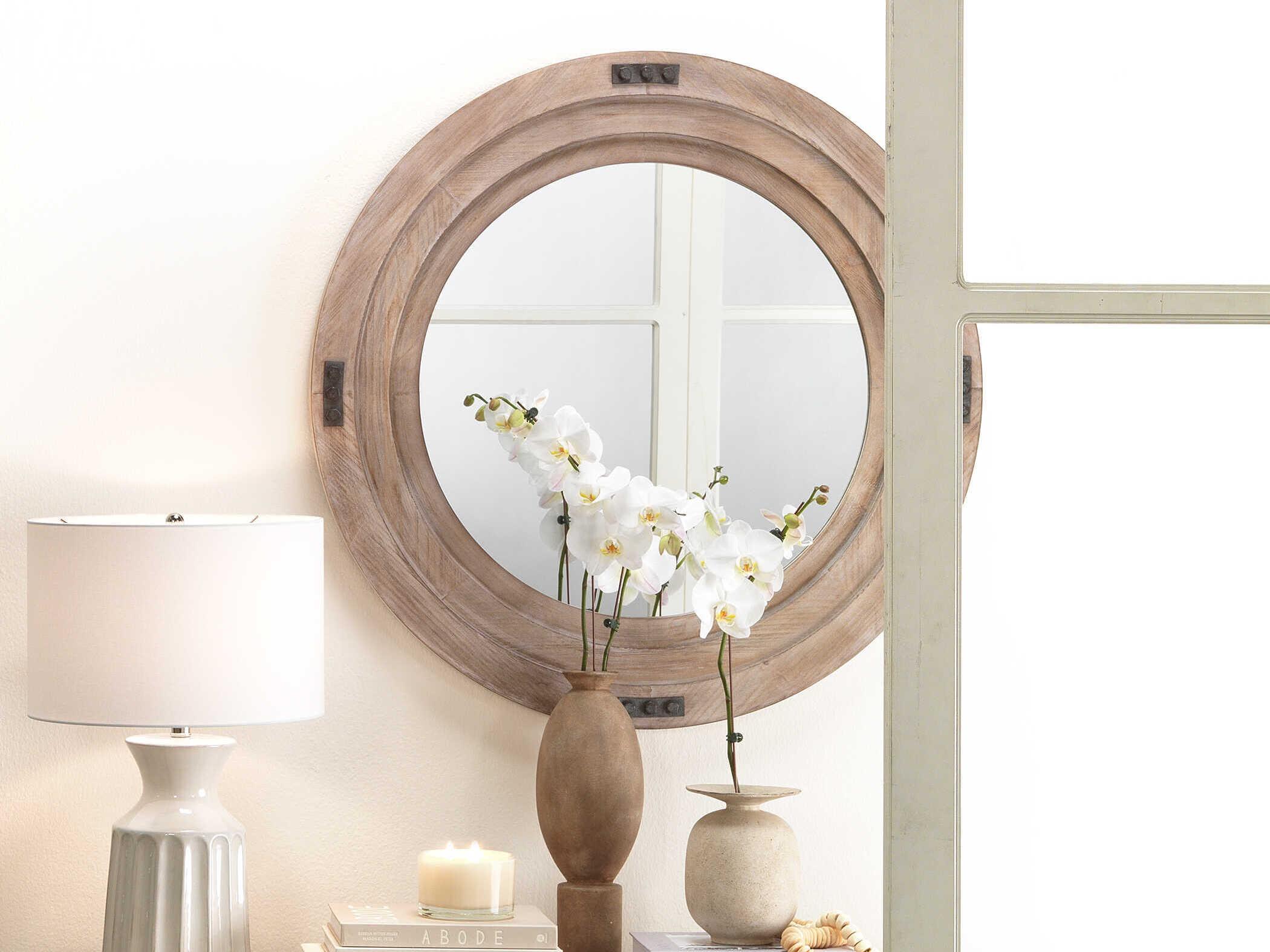 Jamie Young Foreman Grey Washed Round Wall Mirror