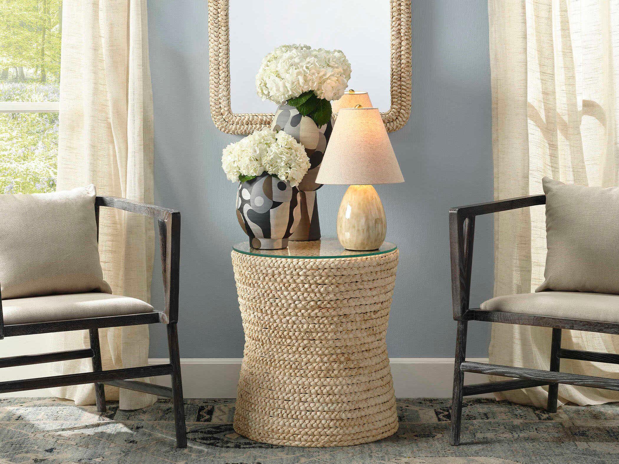 Jamie Young Grain Round Glass Natural End Table
