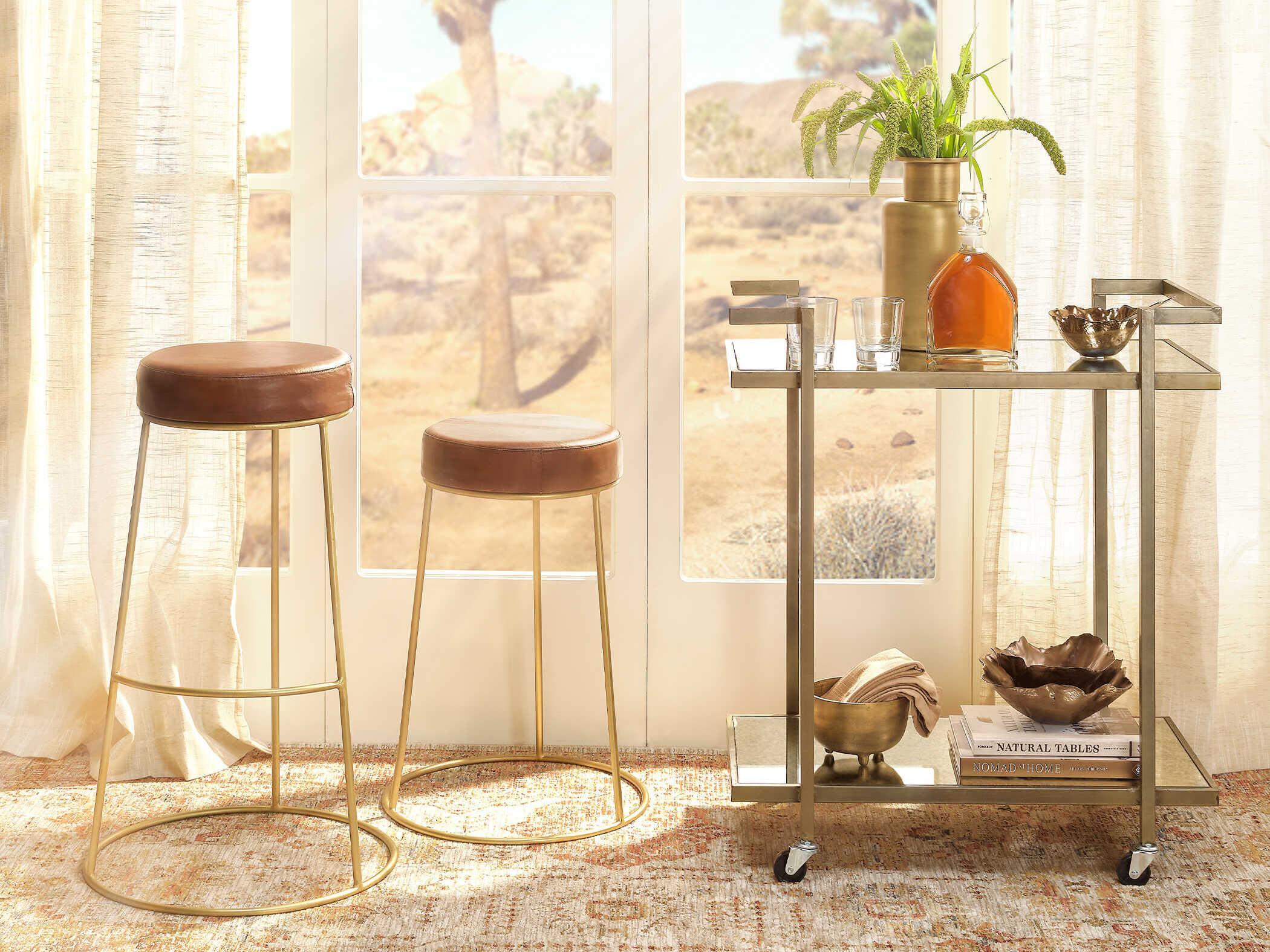 Jamie Young Henry Matte Brown Leather Bar Stool