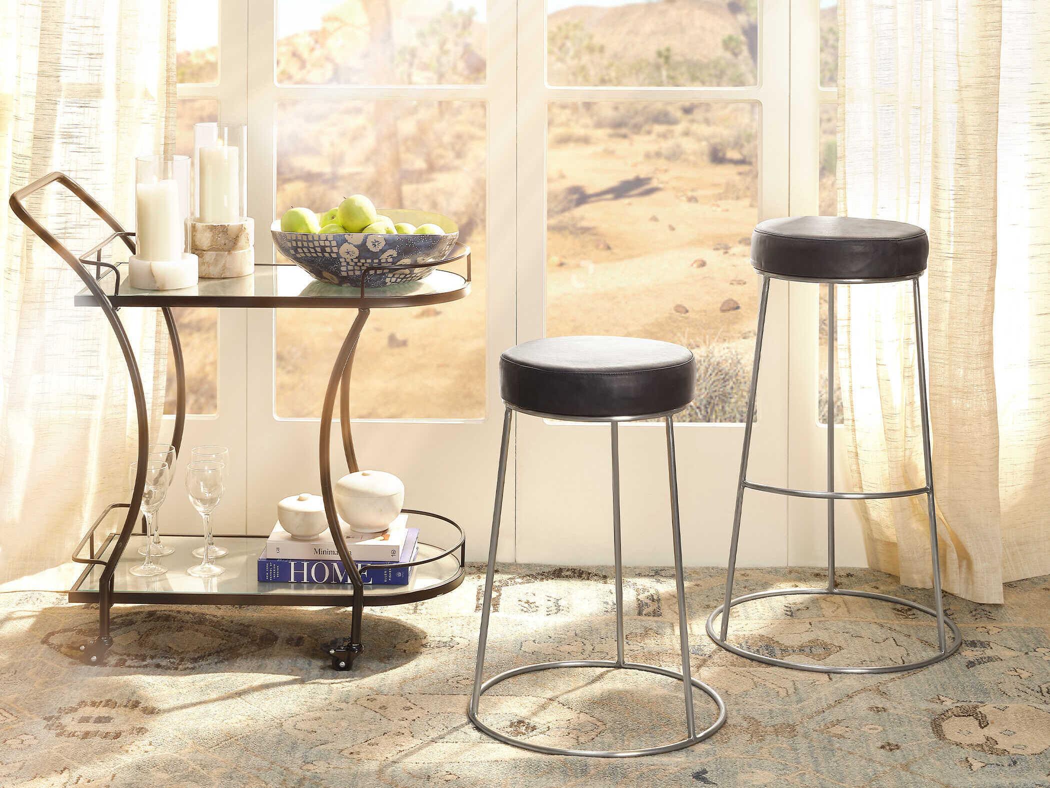 Jamie Young Henry Matte Charcoal Leather Bar Stool