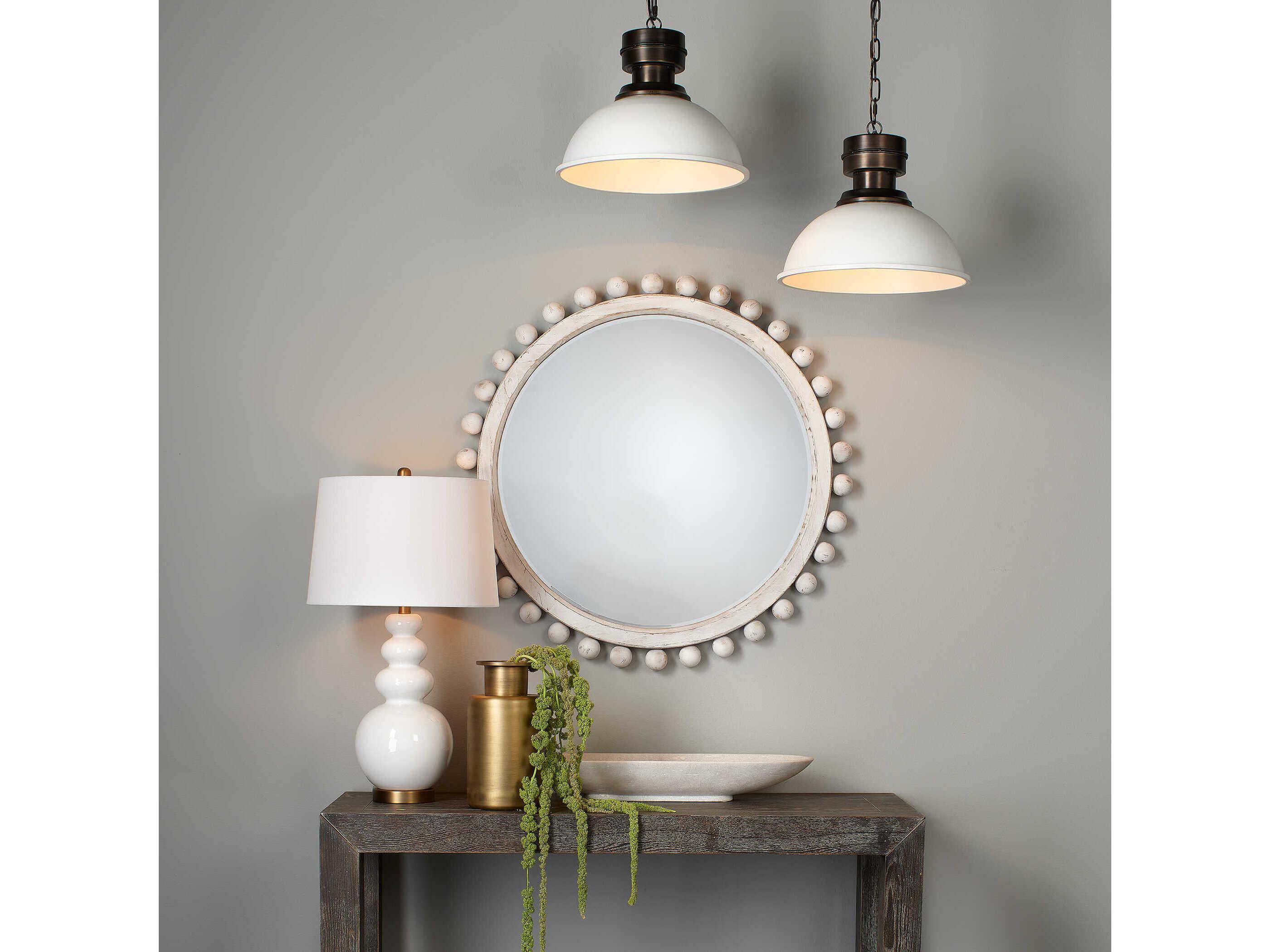 Jamie Young Brighton White Washed Round Wall Mirror