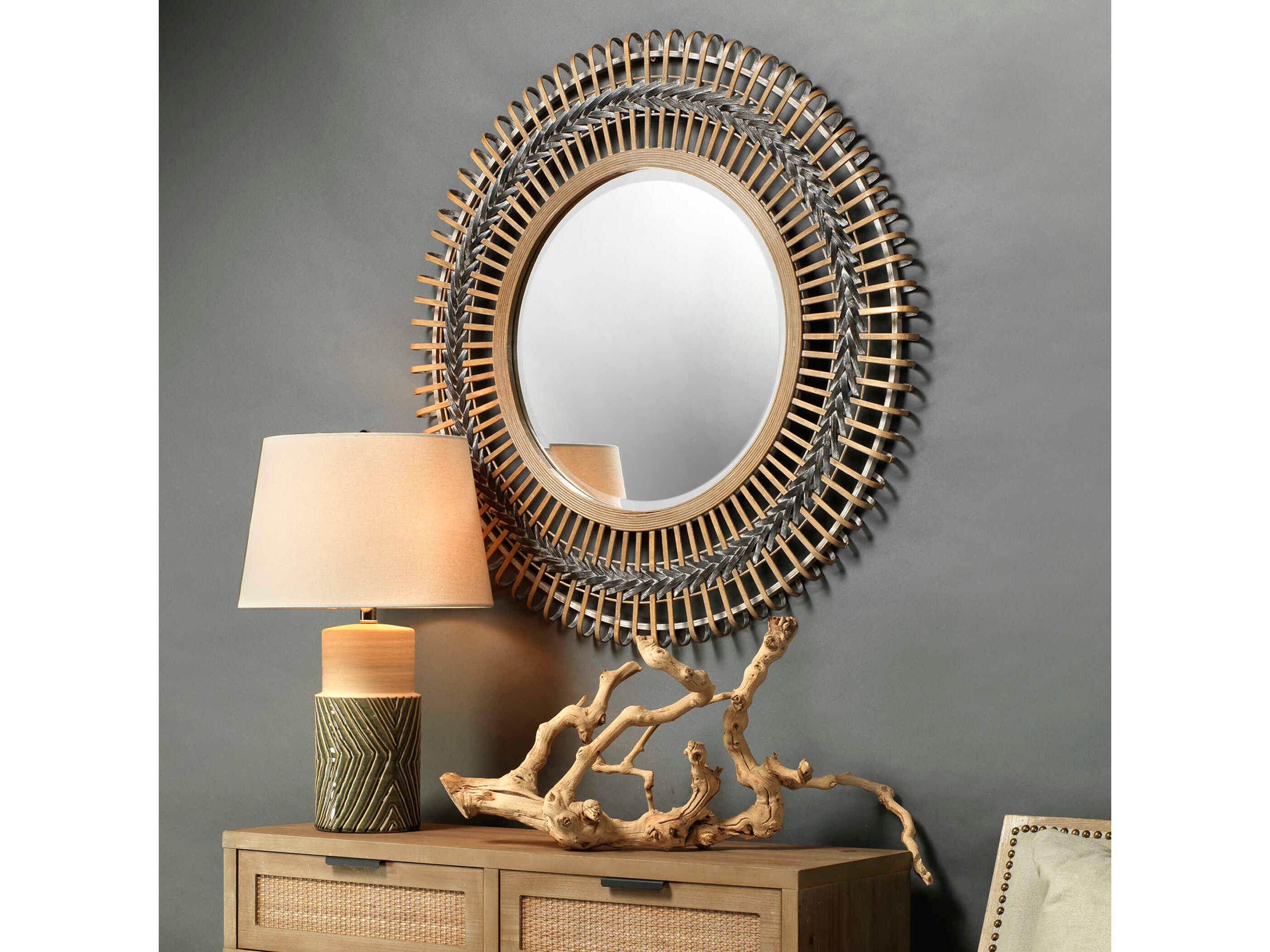 Jamie Young Grove Grey Natural Round Wall Mirror