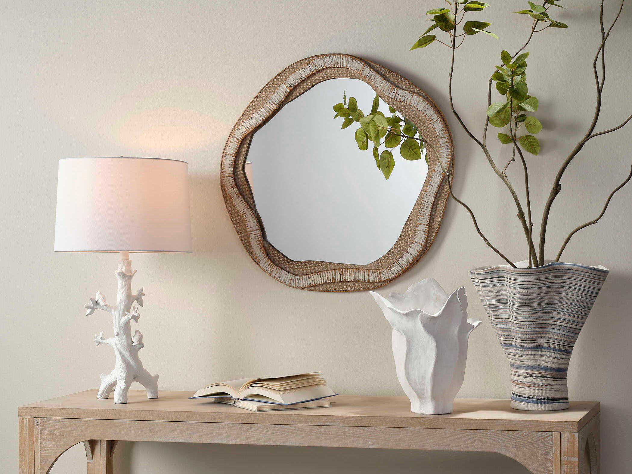 Jamie Young River Beige Cream Round Wall Mirror
