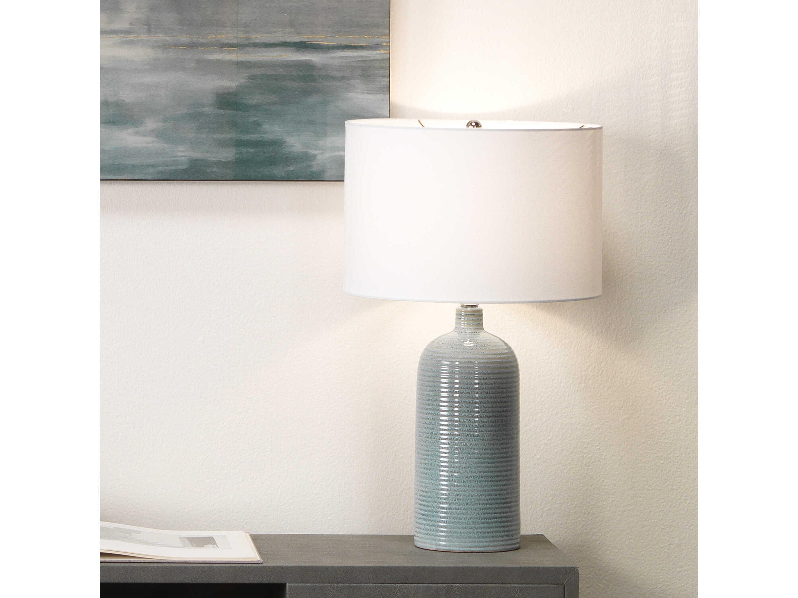 Jamie Young Declan Blue White Cotton Drum Buffet Lamp