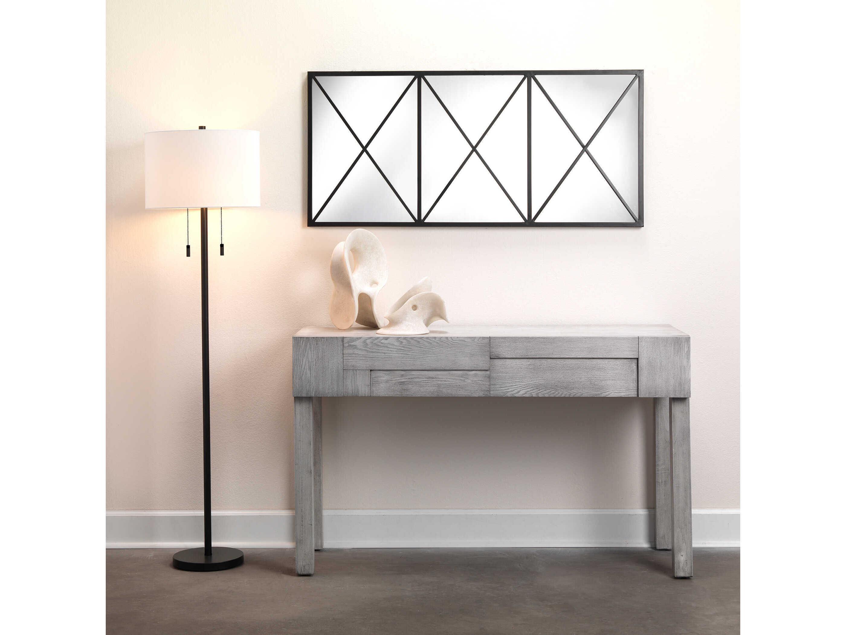 Jamie Young Lincoln Black Linen White Drum Floor Lamp