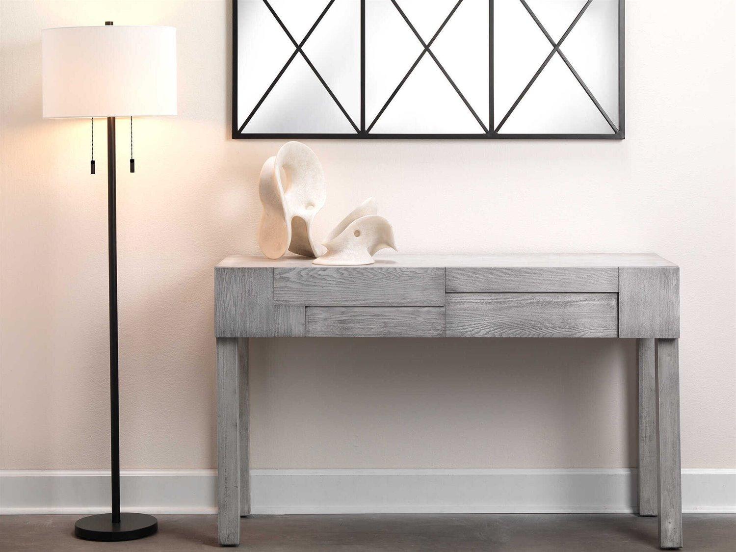 Jamie Young Lincoln Black Linen White Drum Floor Lamp