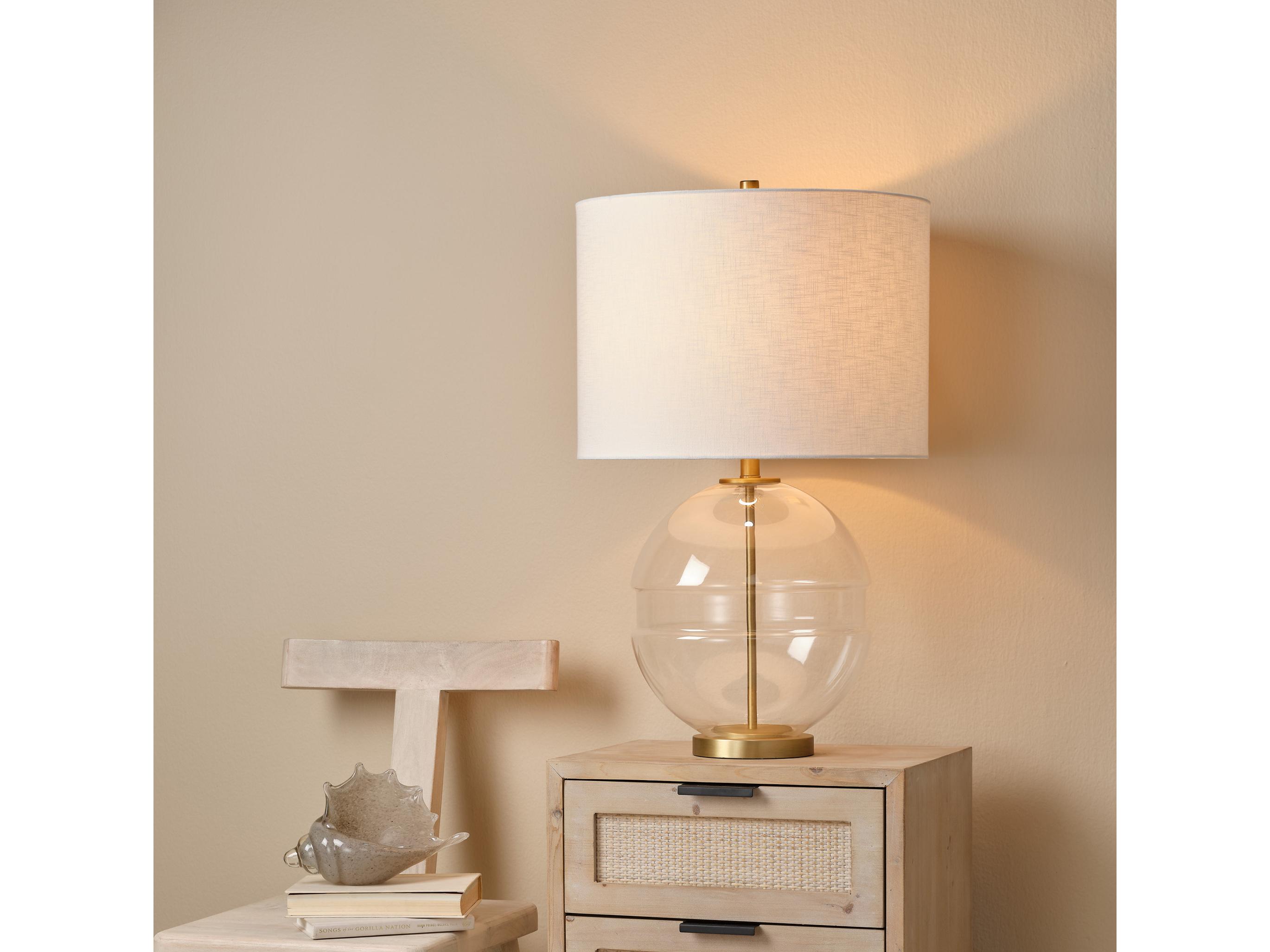 Jamie Young Satellite Antique Brass Linen White Drum Buffet Lamp