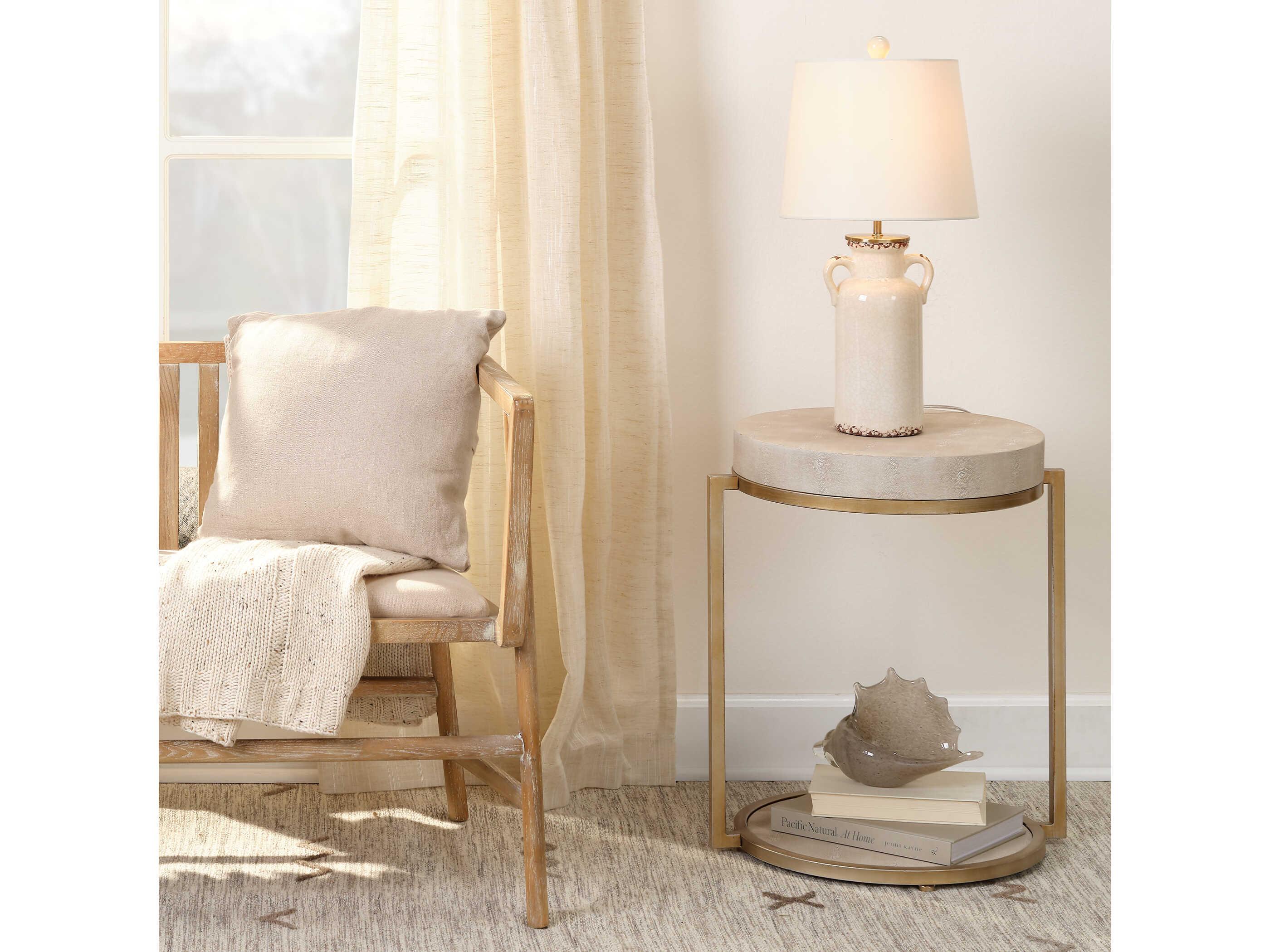 Jamie Young Chester Round Faux Leather Ivory End Table