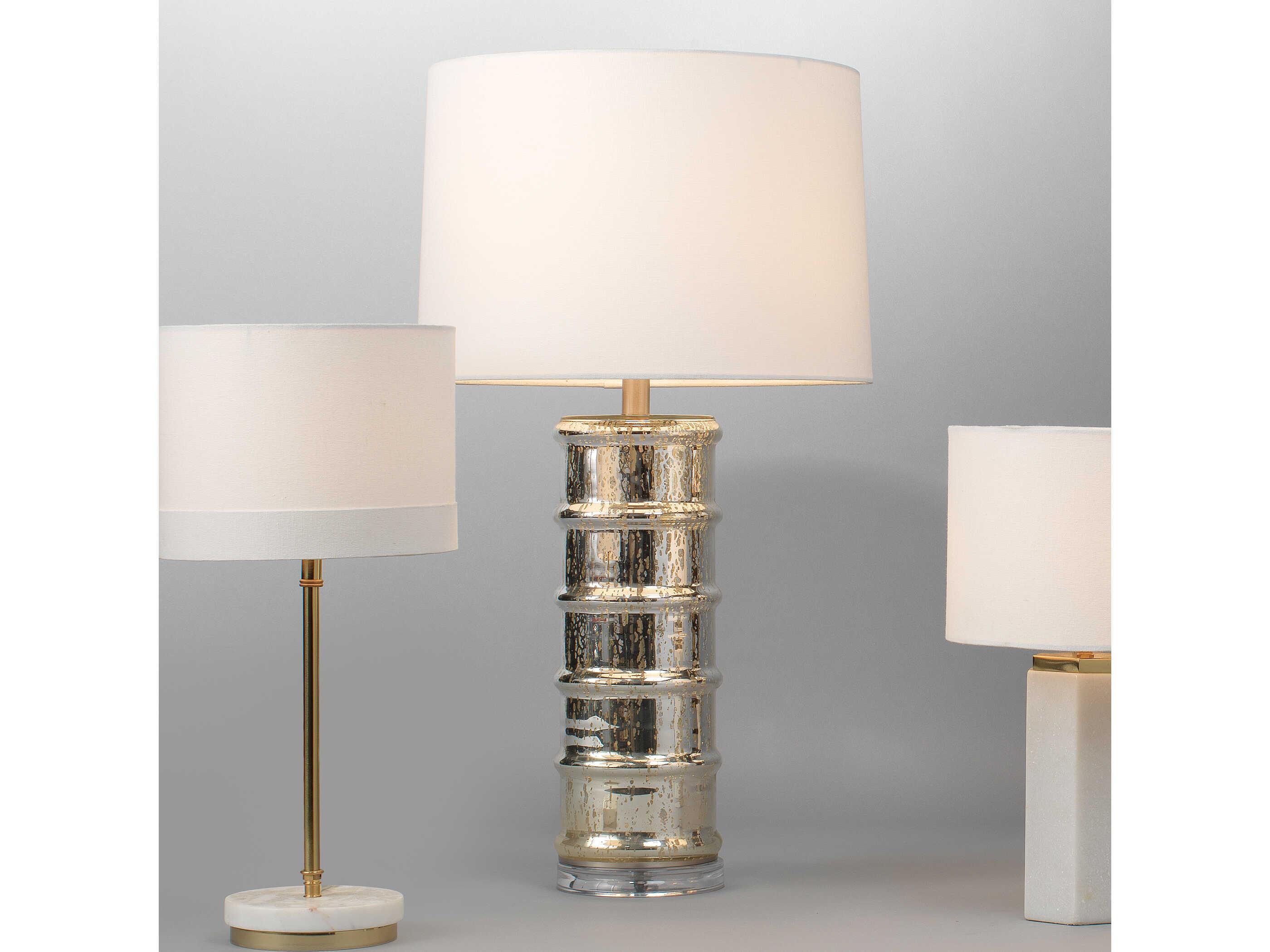 Jamie Young Irene Silver Off White Linen Tapered Buffet Lamp